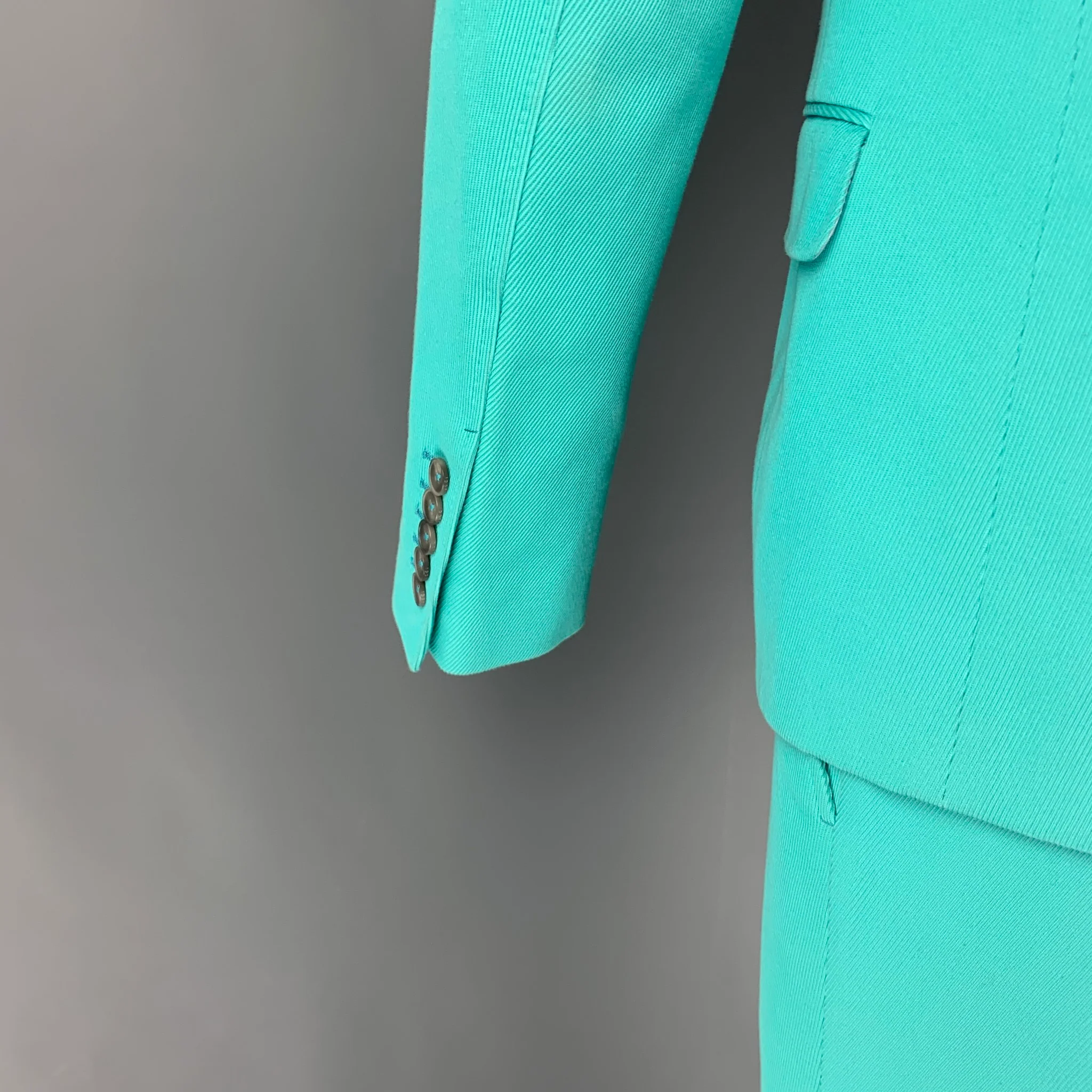 GUCCI Size 38 Teal Textured Cotton Notch Lapel Suit - Image 4