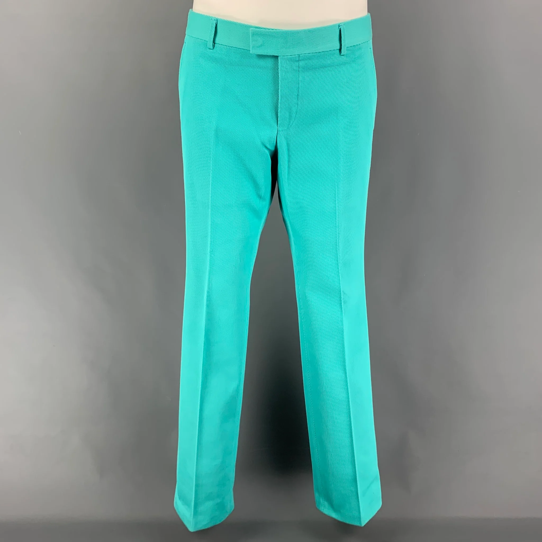GUCCI Size 38 Teal Textured Cotton Notch Lapel Suit - Image 5