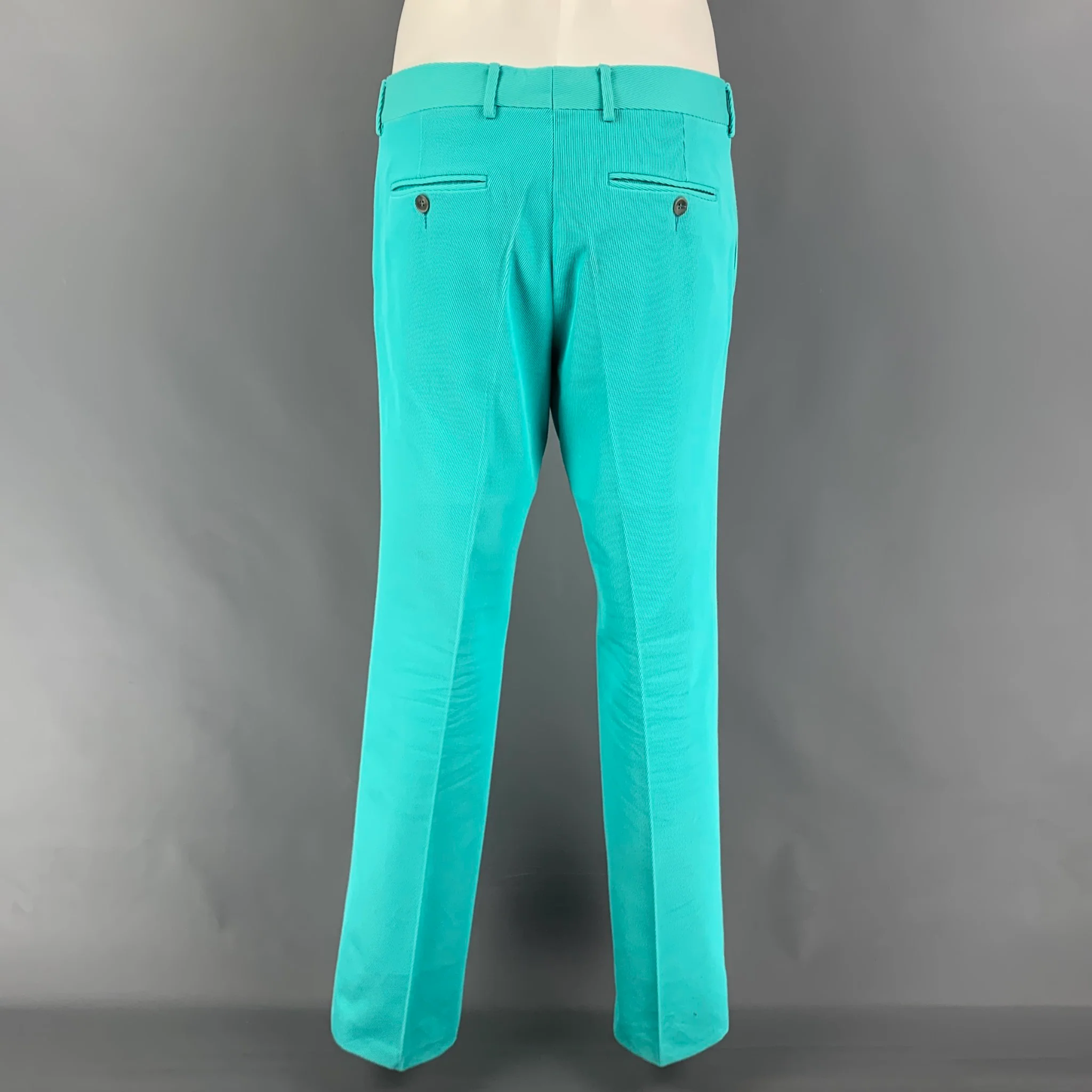 GUCCI Size 38 Teal Textured Cotton Notch Lapel Suit - Image 6