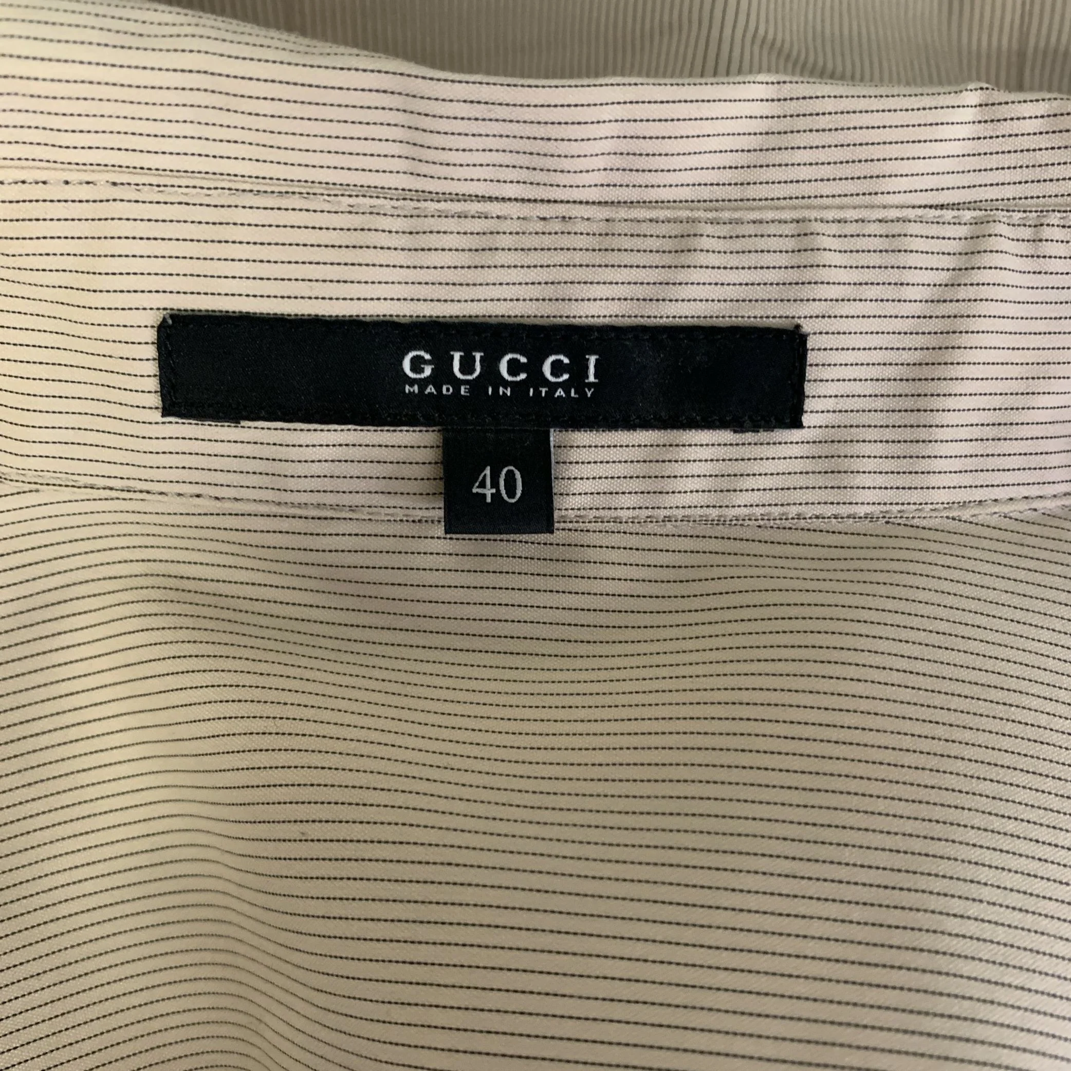 GUCCI Size 4 Anthracite Black Cotton Blend Pinstripe Pointed Collar Dress Top - Image 6