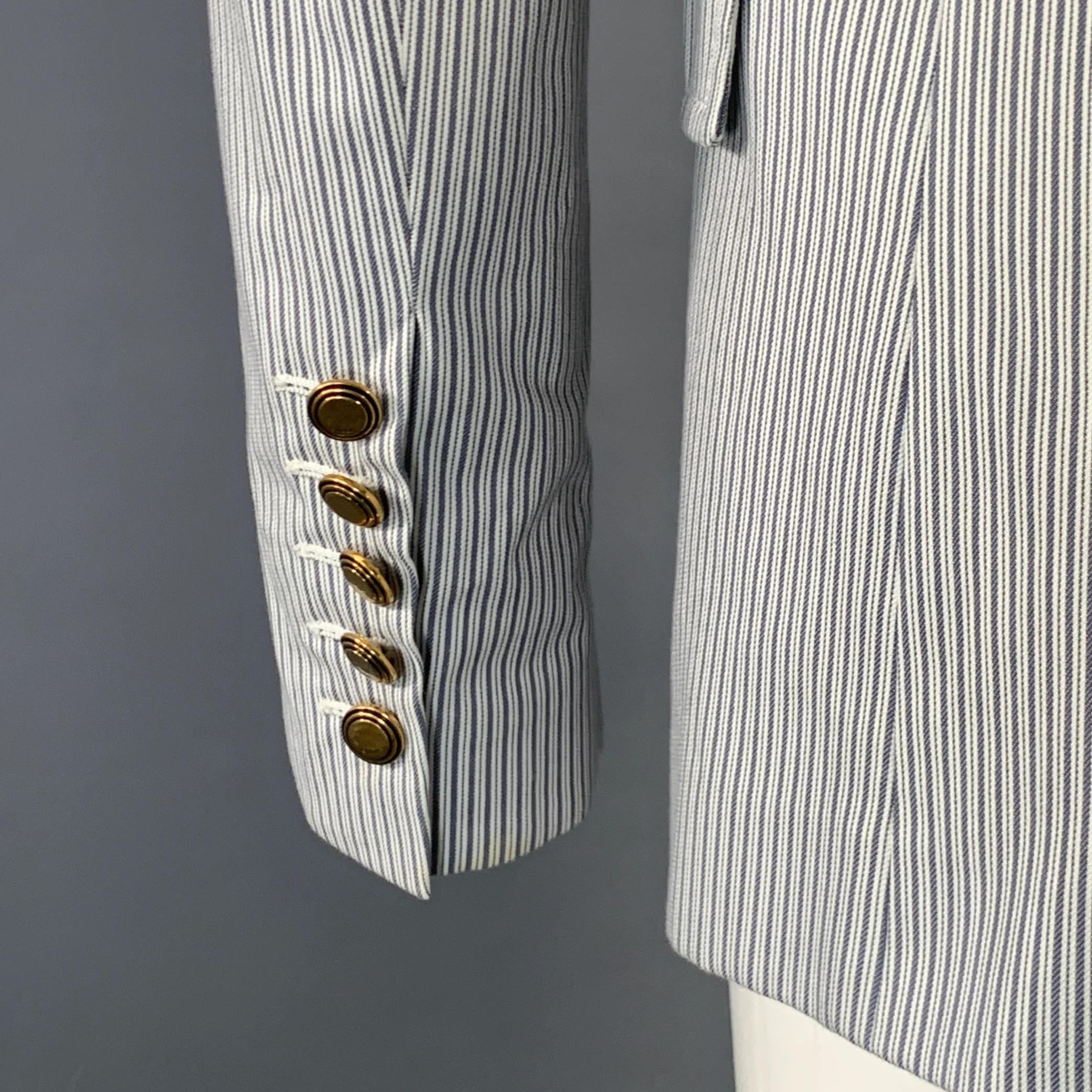 GUCCI Size 4 White Grey Cotton Blend Stripe Single Button Jacket Blazer - Image 5