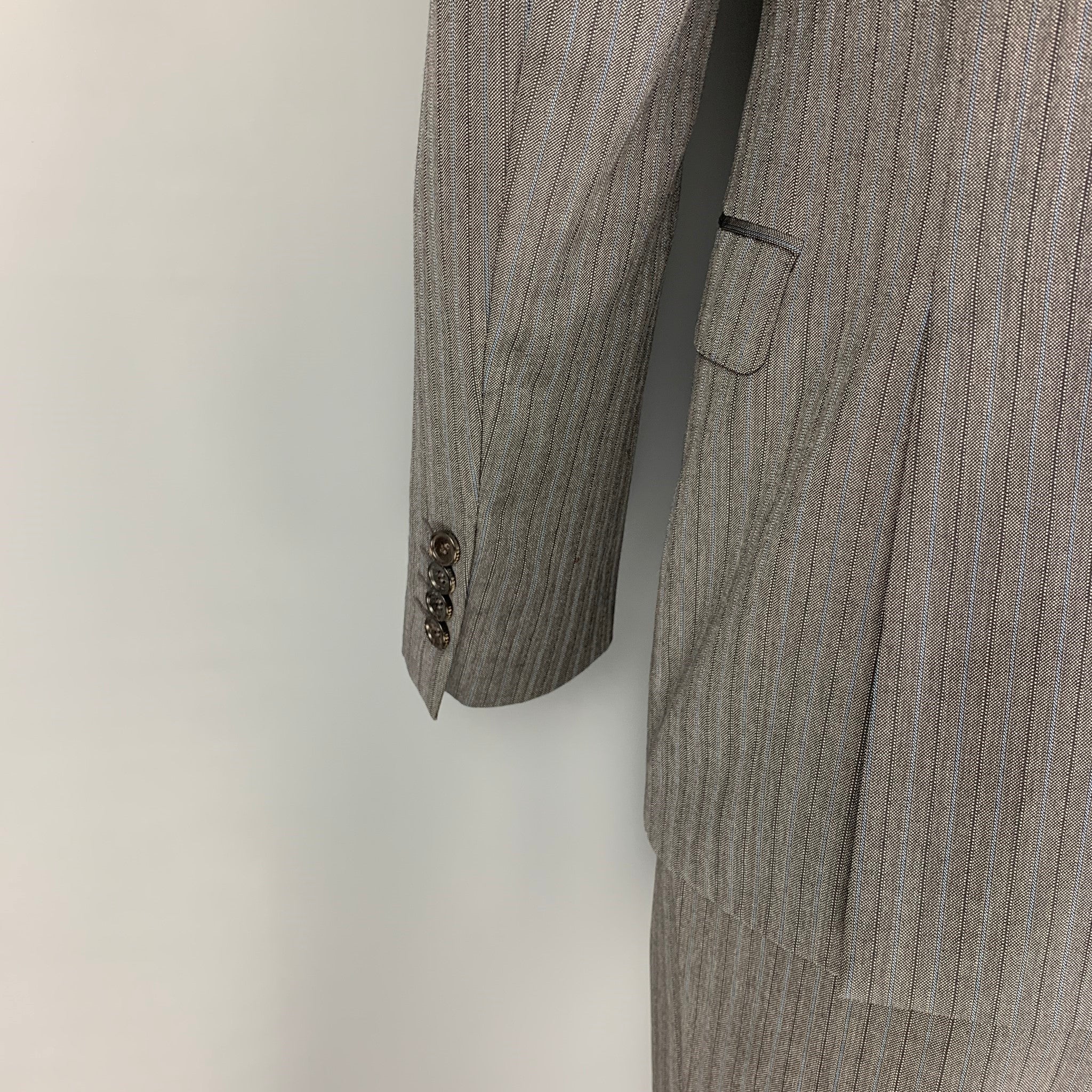 GUCCI Size 40 Grey Blue Stripe Wool Notch Lapel Suit - Image 4