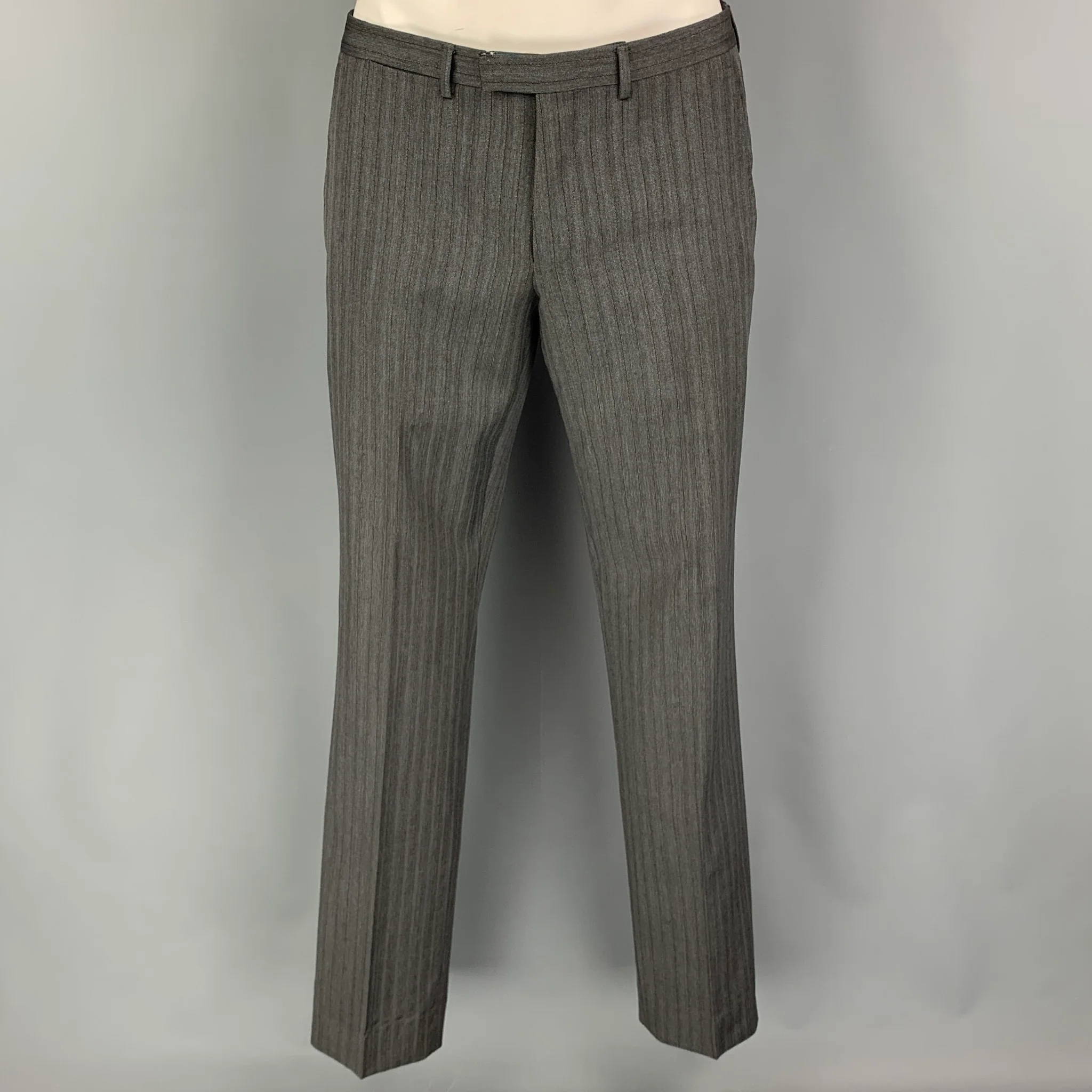 GUCCI Size 40 Grey Blue Stripe Wool Notch Lapel Suit - Image 5