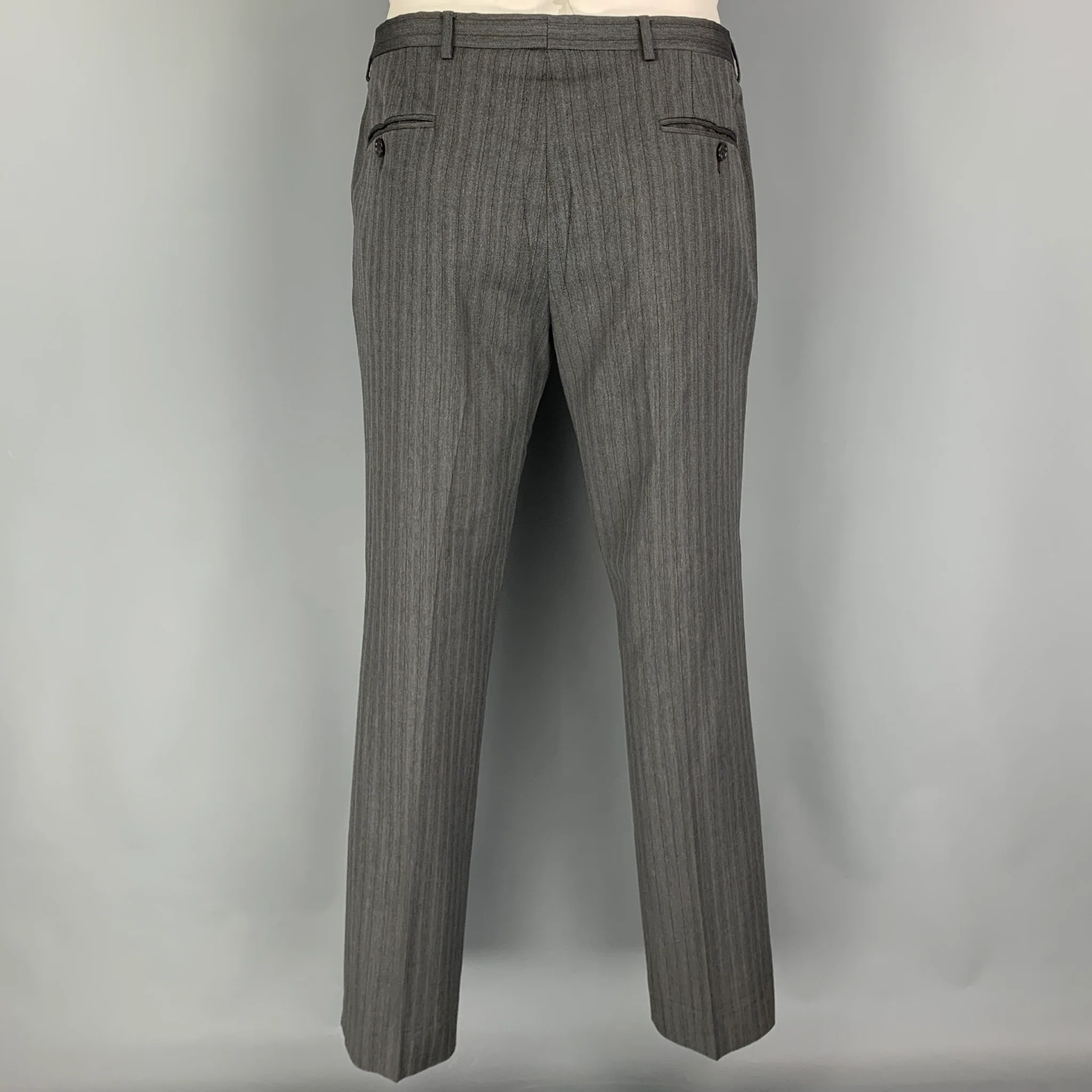 GUCCI Size 40 Grey Blue Stripe Wool Notch Lapel Suit - Image 6
