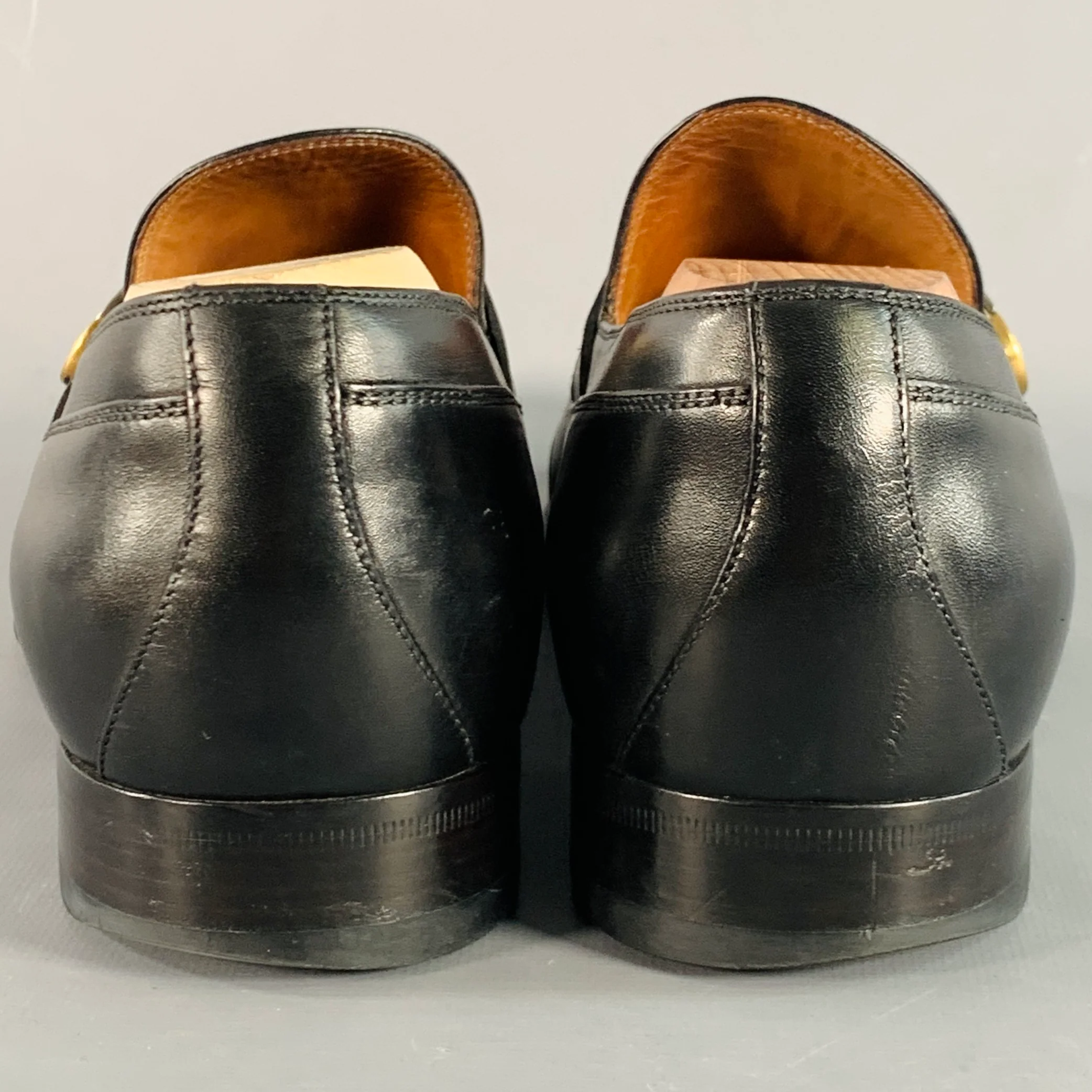 GUCCI Size 8.5 Black GG Monogram Leather Strap Slip On Loafers - Image 3