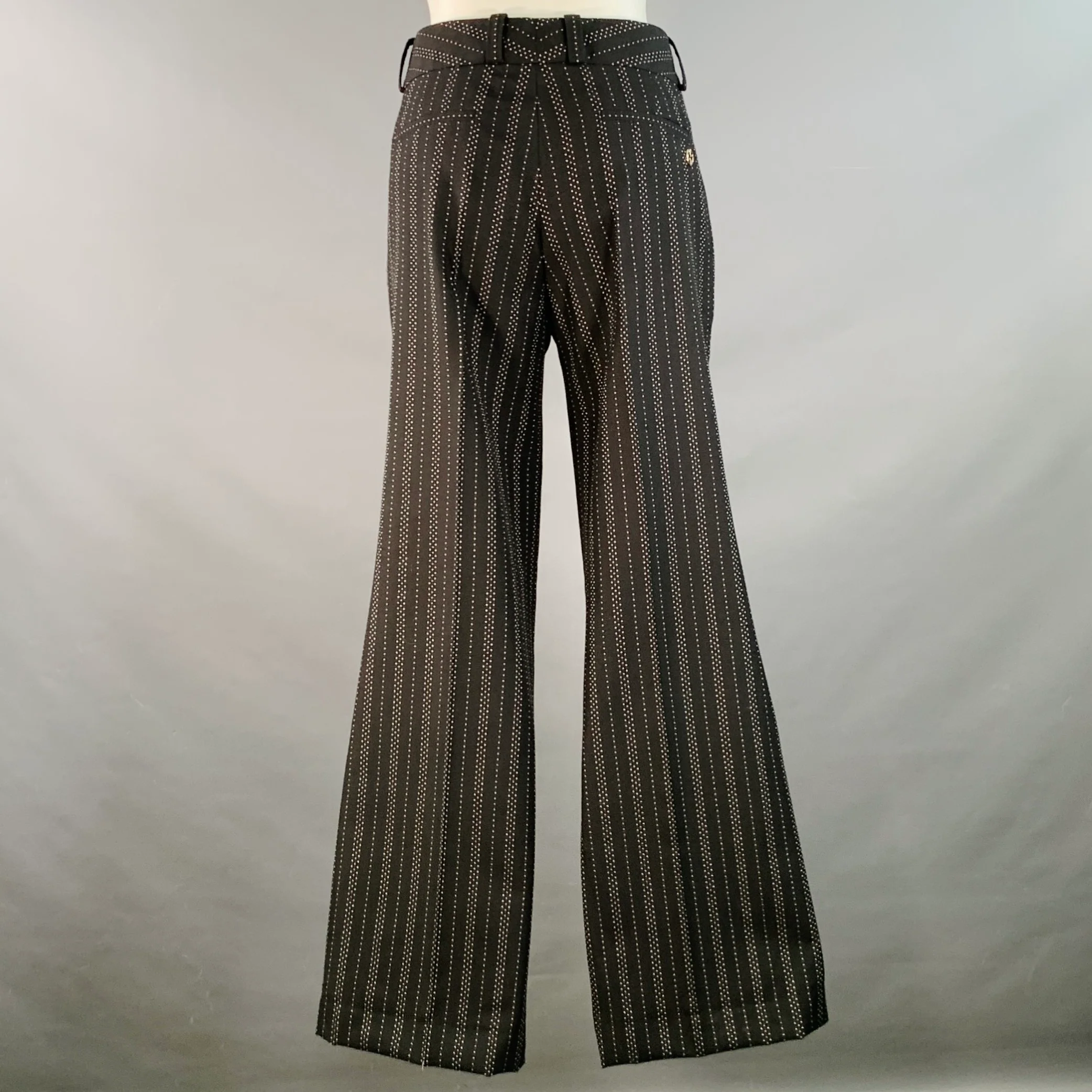 GUCCI Size 8 Black Grey Wool Cotton Dots Wide Leg Dress Pants - Image 3