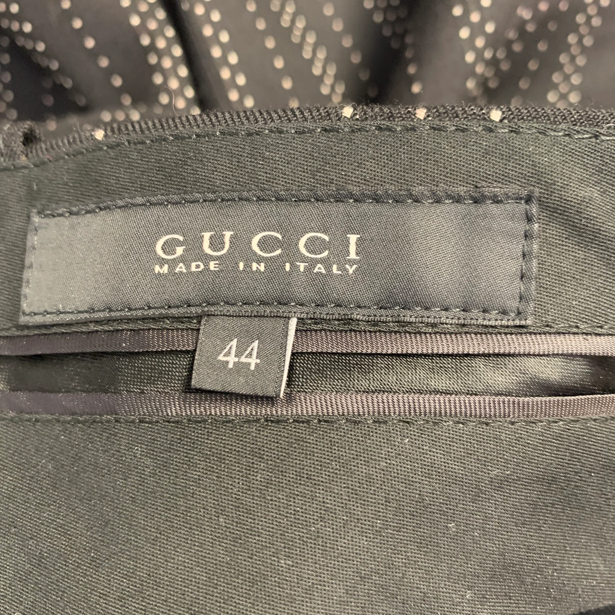 GUCCI Size 8 Black Grey Wool Cotton Dots Wide Leg Dress Pants - Image 5