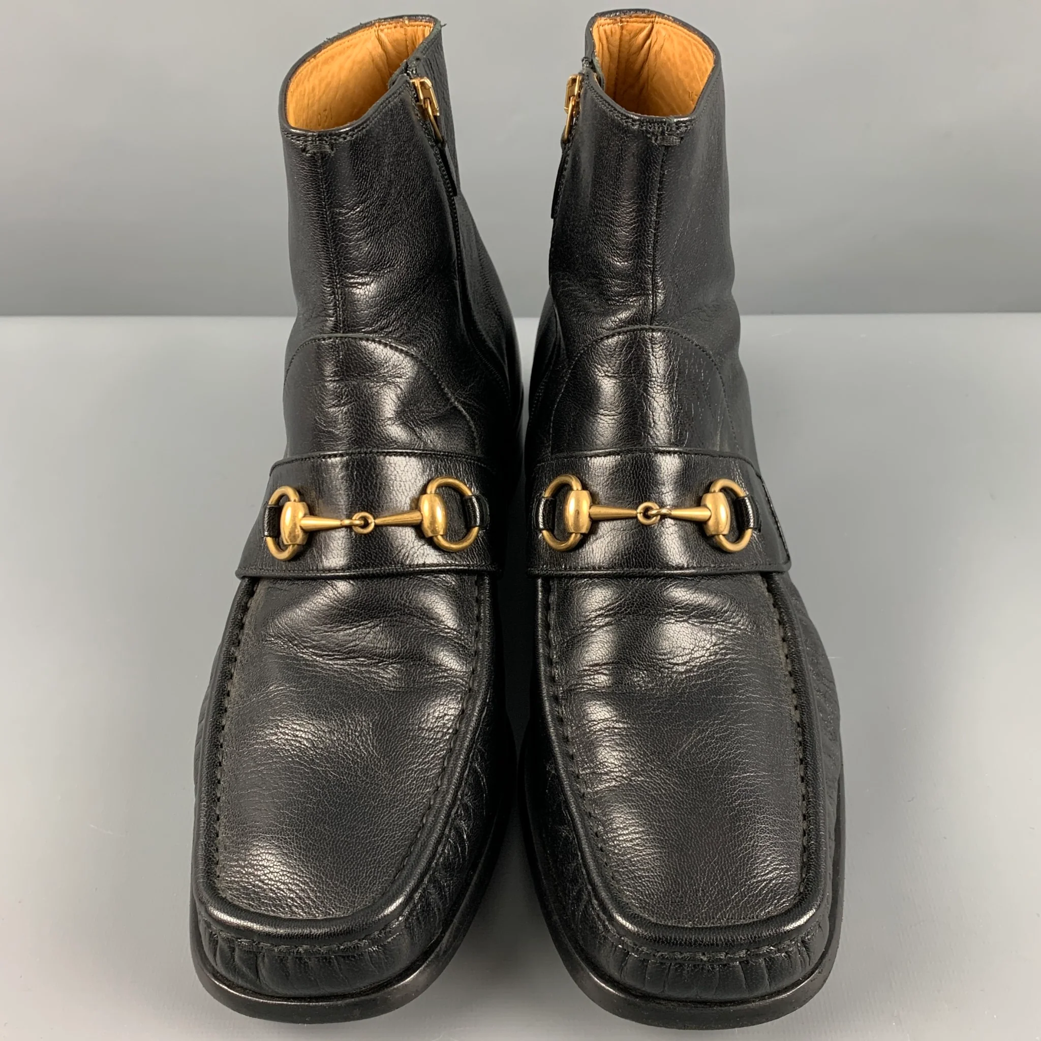 GUCCI Size 9.5 Black Embroidery Leather Square Toe Boots - Image 4