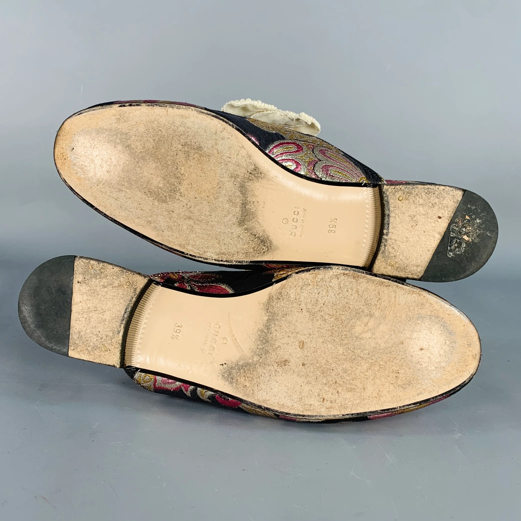 GUCCI Size 9.5 Princetown Black Multi Color Faux Pearl Bows Slip On Flats - Image 6