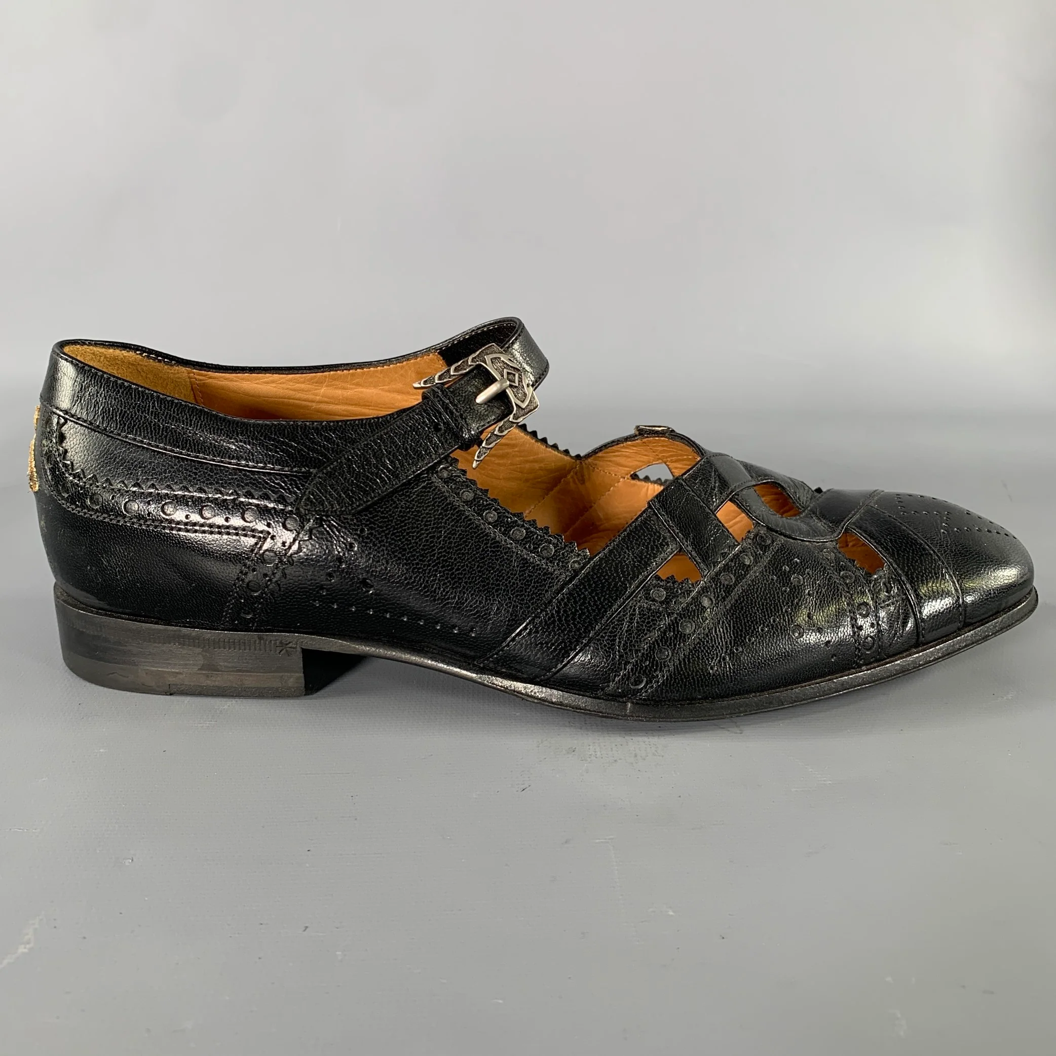 GUCCI Size 7 Black Thesis Queercore Leather Loafer Sandals - Image 2