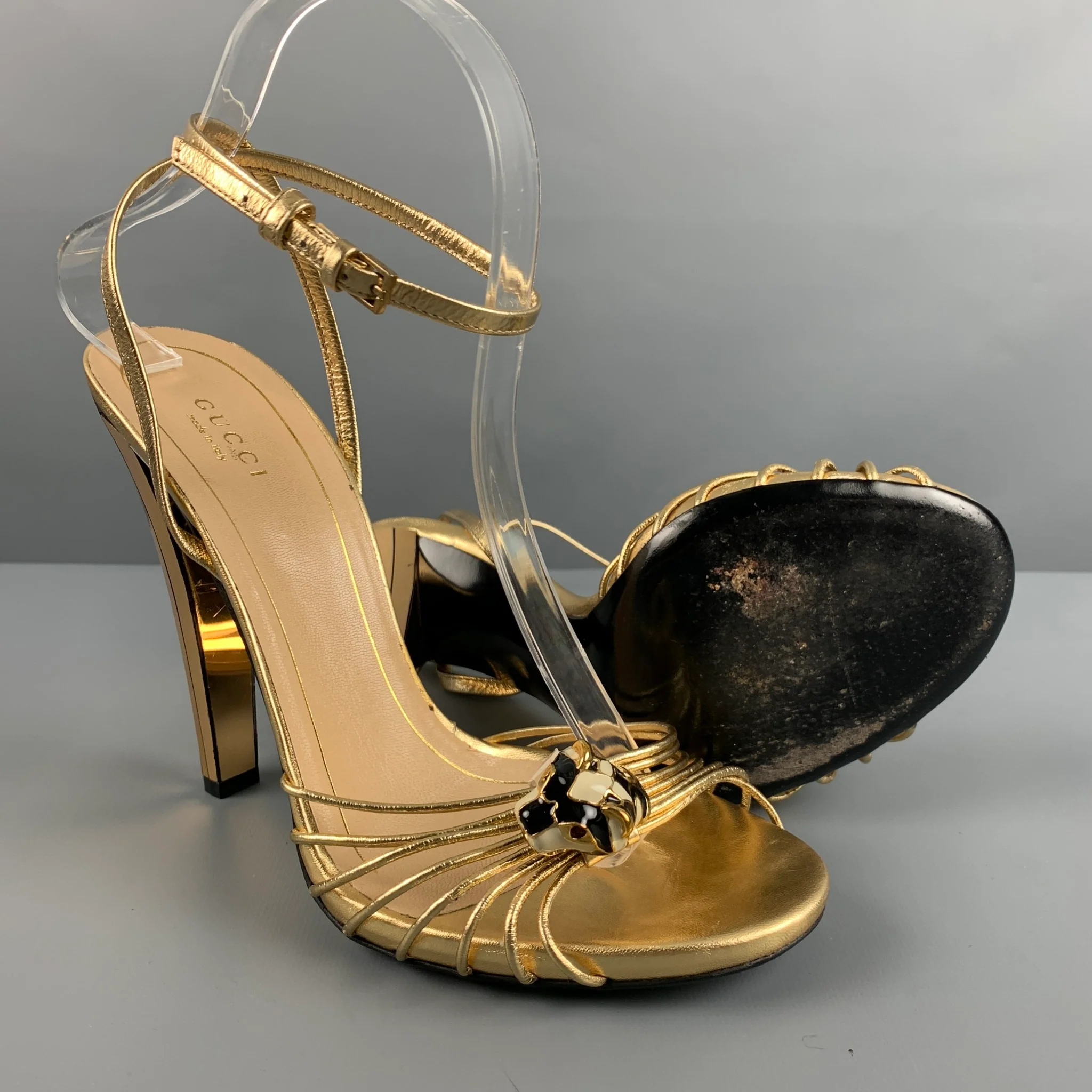 GUCCI Size 9 Gold Leather Ankle Strap Sandals - Image 8