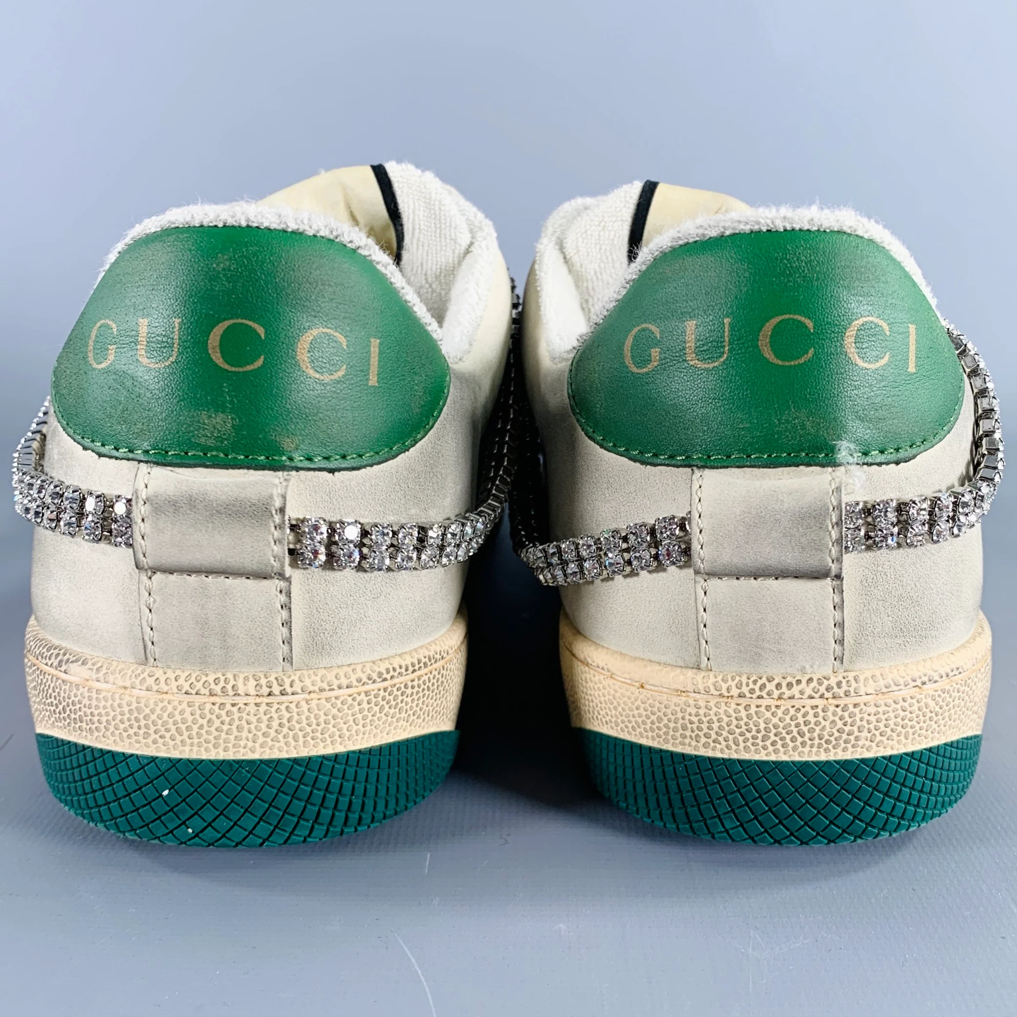 GUCCI Size 9 -Screener- Off White Distressed Leather Lace-Up Sneakers - Image 3