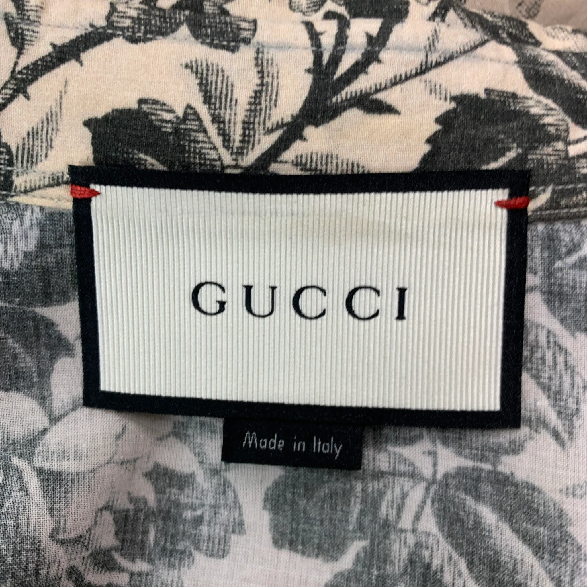 GUCCI Size L Cream Black Floral Short Sleeve Shirt - Image 5