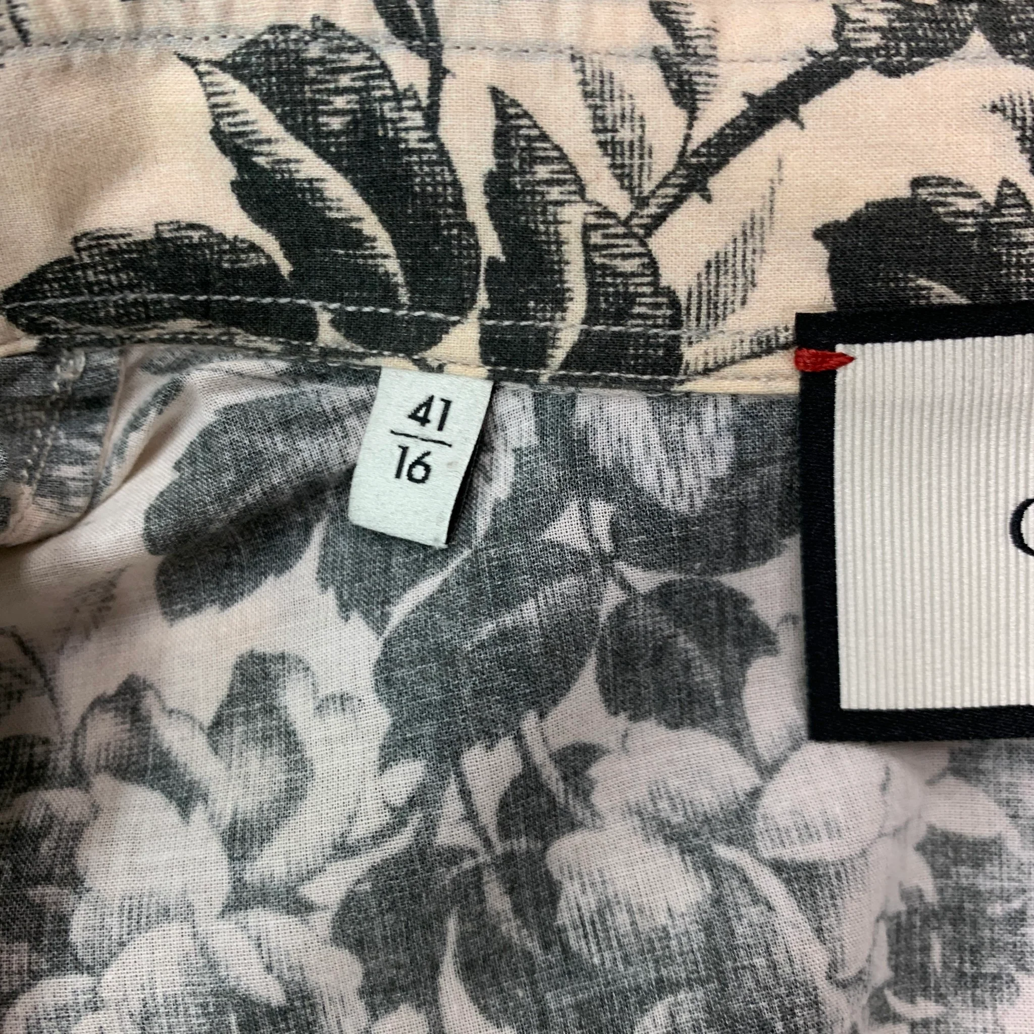 GUCCI Size L Cream Black Floral Short Sleeve Shirt - Image 6