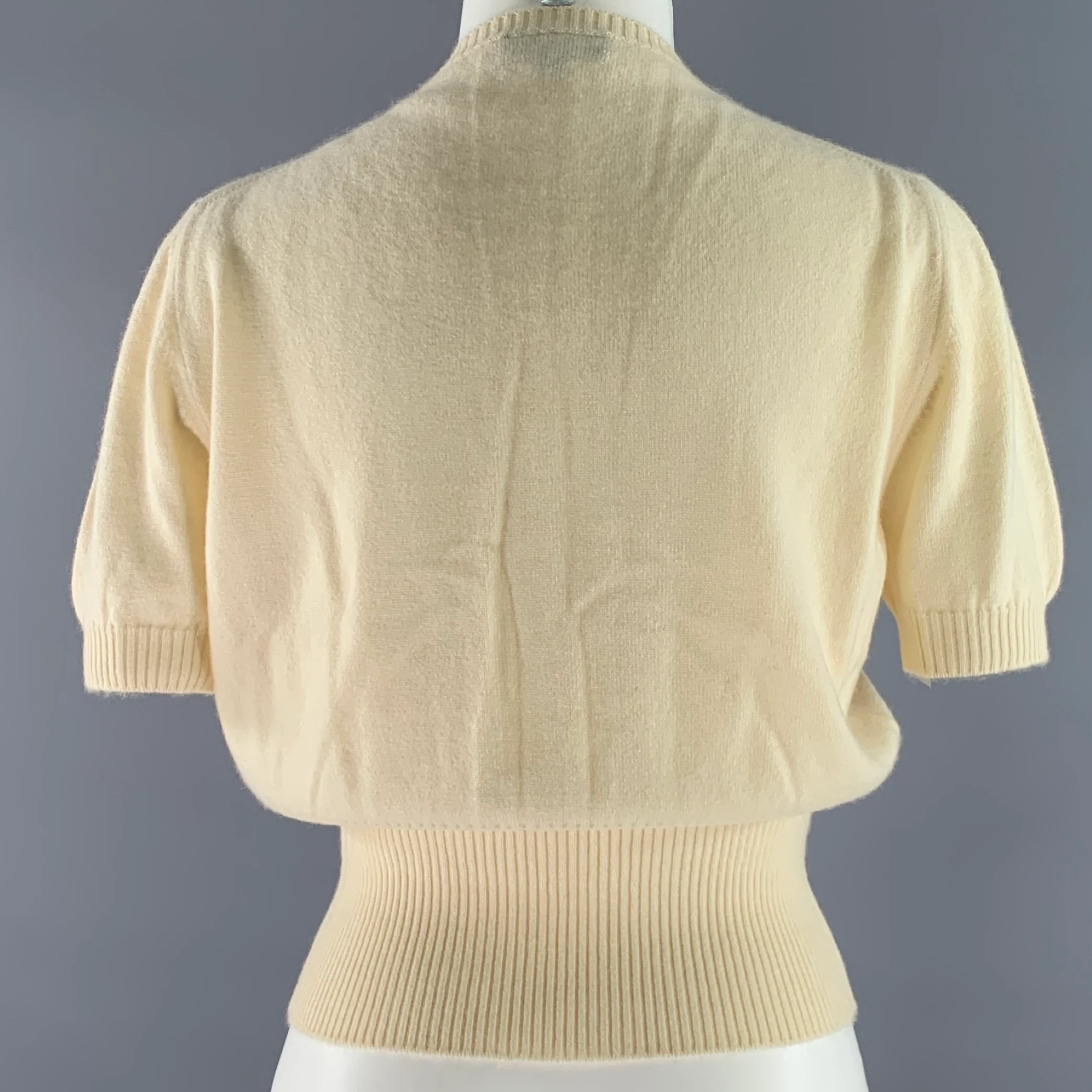 GUCCI Size L Cream Cashmere Short Sleeve Sweater Top - Image 3