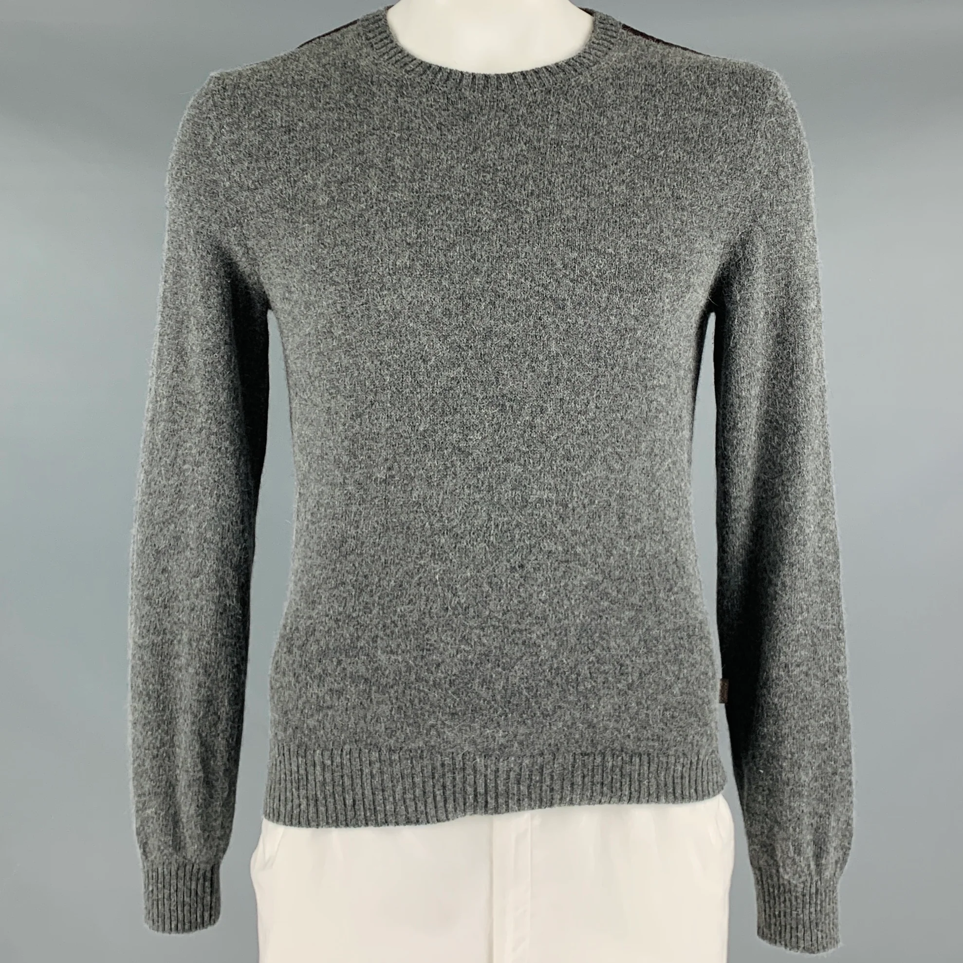 GUCCI Size L Grey Brown Knit Alpaca Blend Crew Neck Sweater