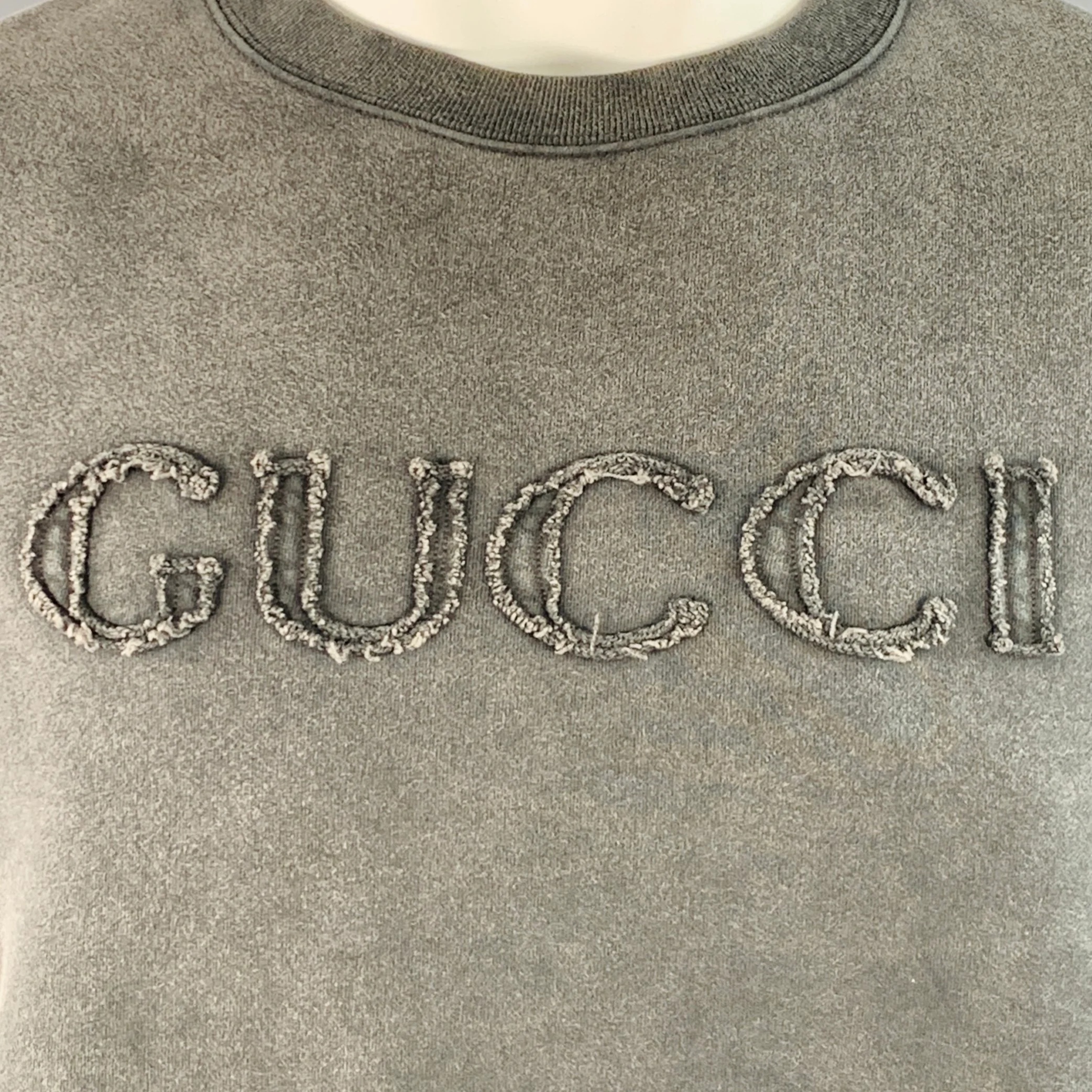 GUCCI Size L Grey Logo Cotton Crew Neck Sweatshirt - Image 2