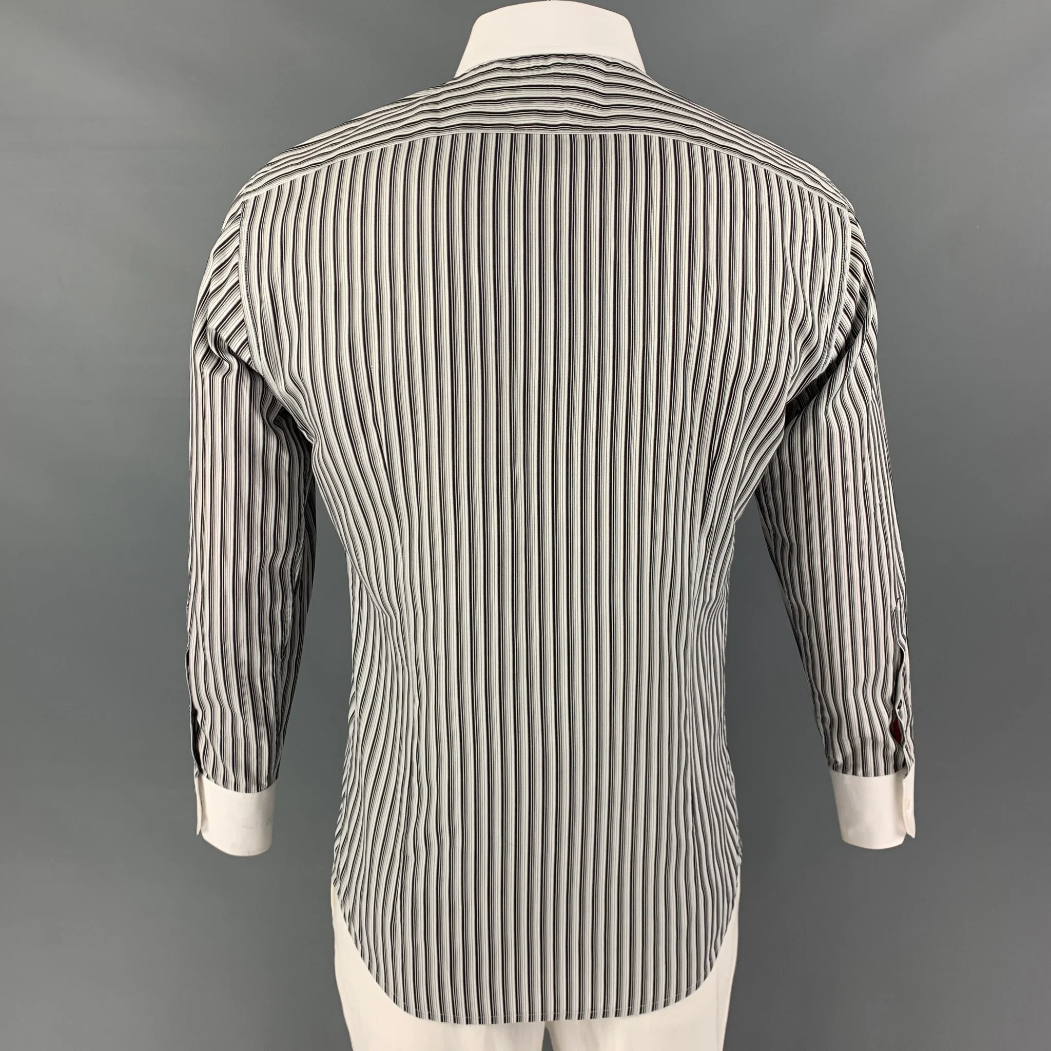 GUCCI Size L White Black Stripe Long Sleeve Shirt - Image 3