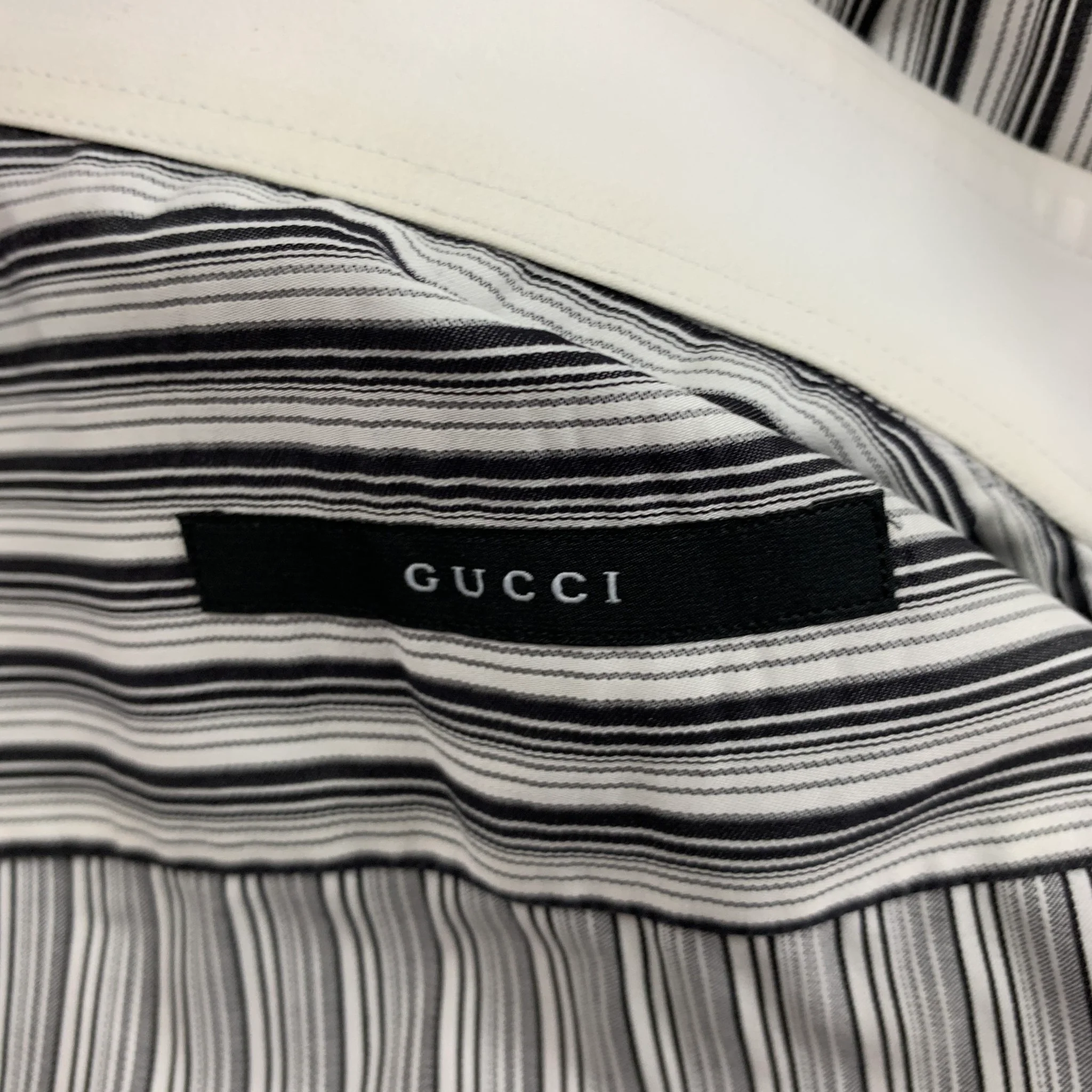 GUCCI Size L White Black Stripe Long Sleeve Shirt - Image 5