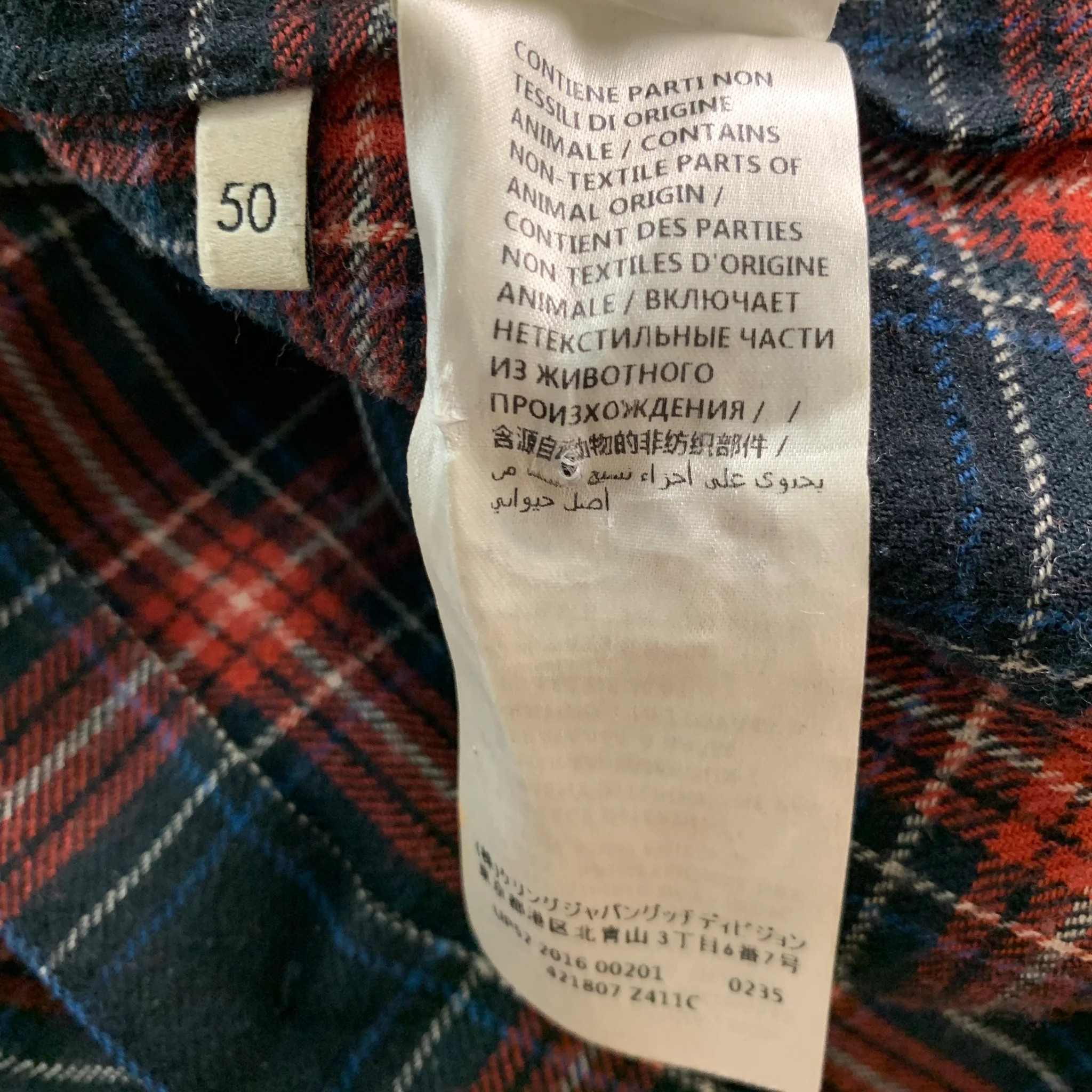 GUCCI Size M Black Red Blue Plaid Cotton Bow Long Sleeve Shirt - Image 8