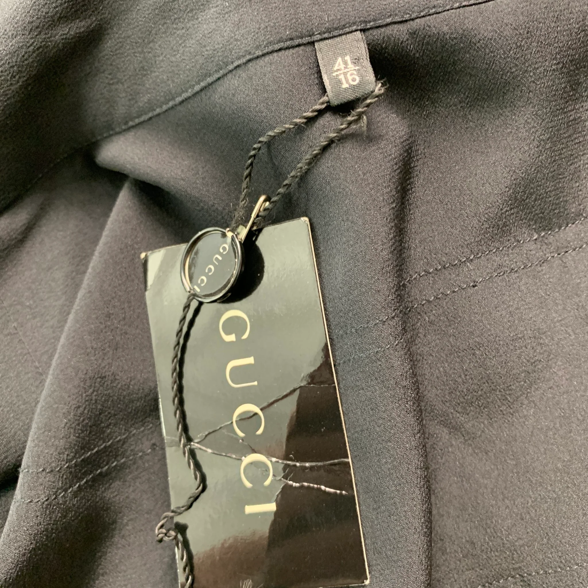 GUCCI Size M Black Solid Silk Open Front Long Sleeve Shirt - Image 4