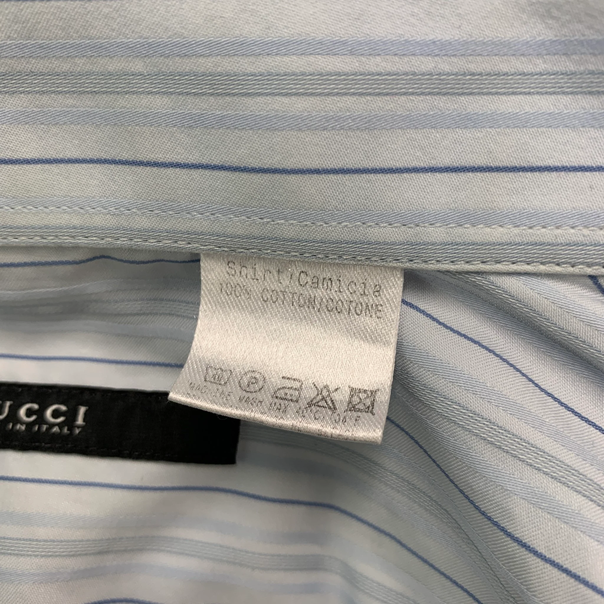 GUCCI Size M Blue Navy Stripe Cotton Long Sleeve Shirt - Image 4