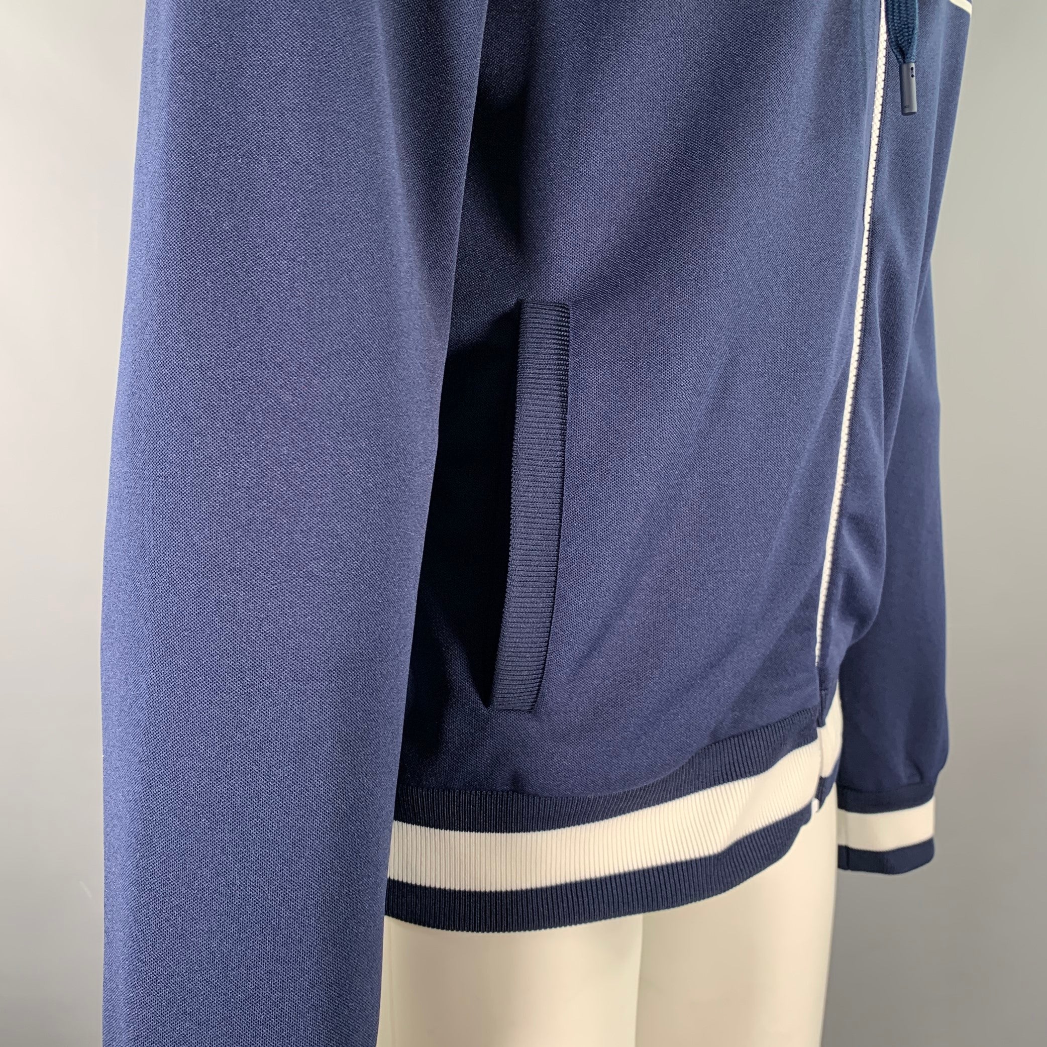 GUCCI Size M Navy White Logo Polyester Zip Up Hoodie Jacket - Image 6