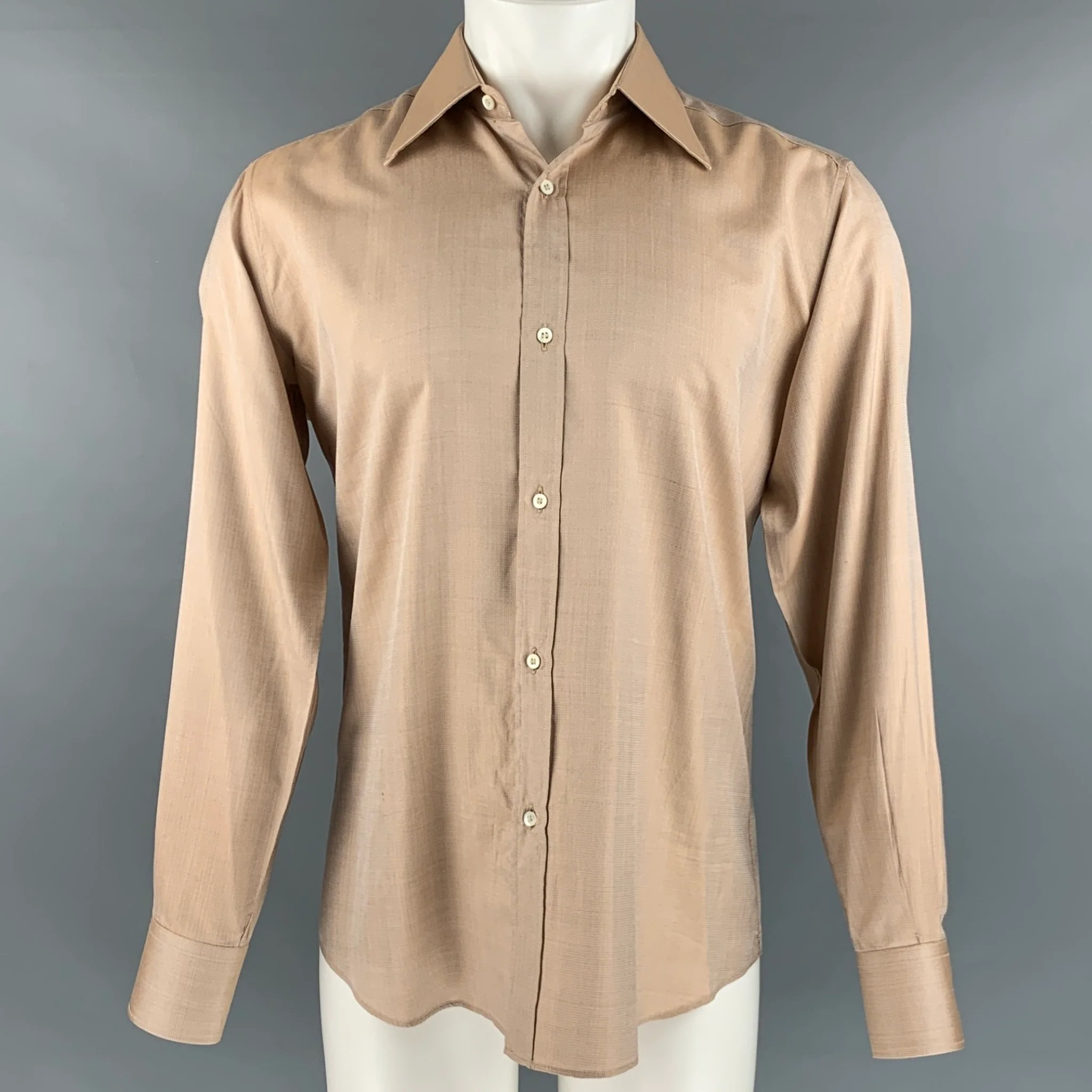GUCCI Size M Orange Metallic Silk Long Sleeve Shirt