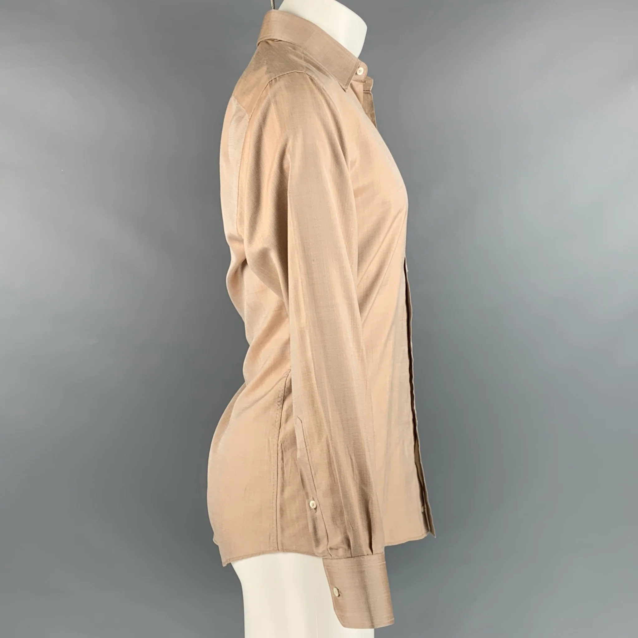 GUCCI Size M Orange Metallic Silk Long Sleeve Shirt - Image 2