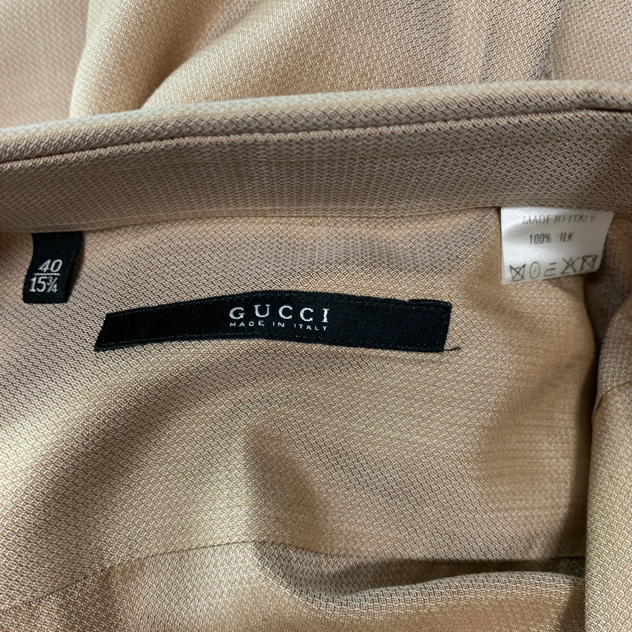 GUCCI Size M Orange Metallic Silk Long Sleeve Shirt - Image 6