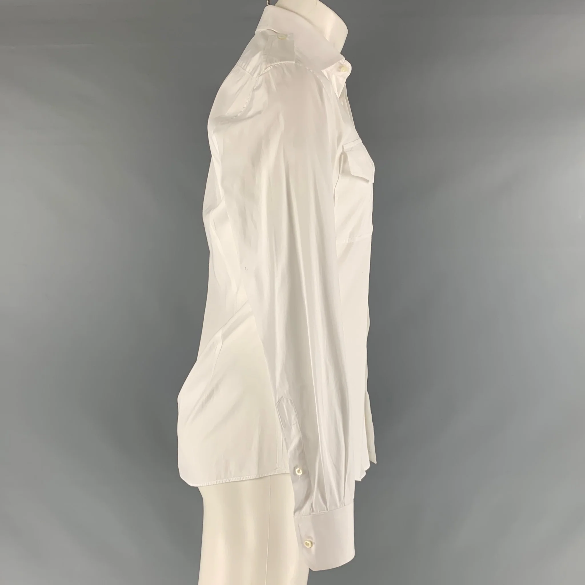 GUCCI Size M White Cotton Epaulettes Long Sleeve Shirt - Image 2