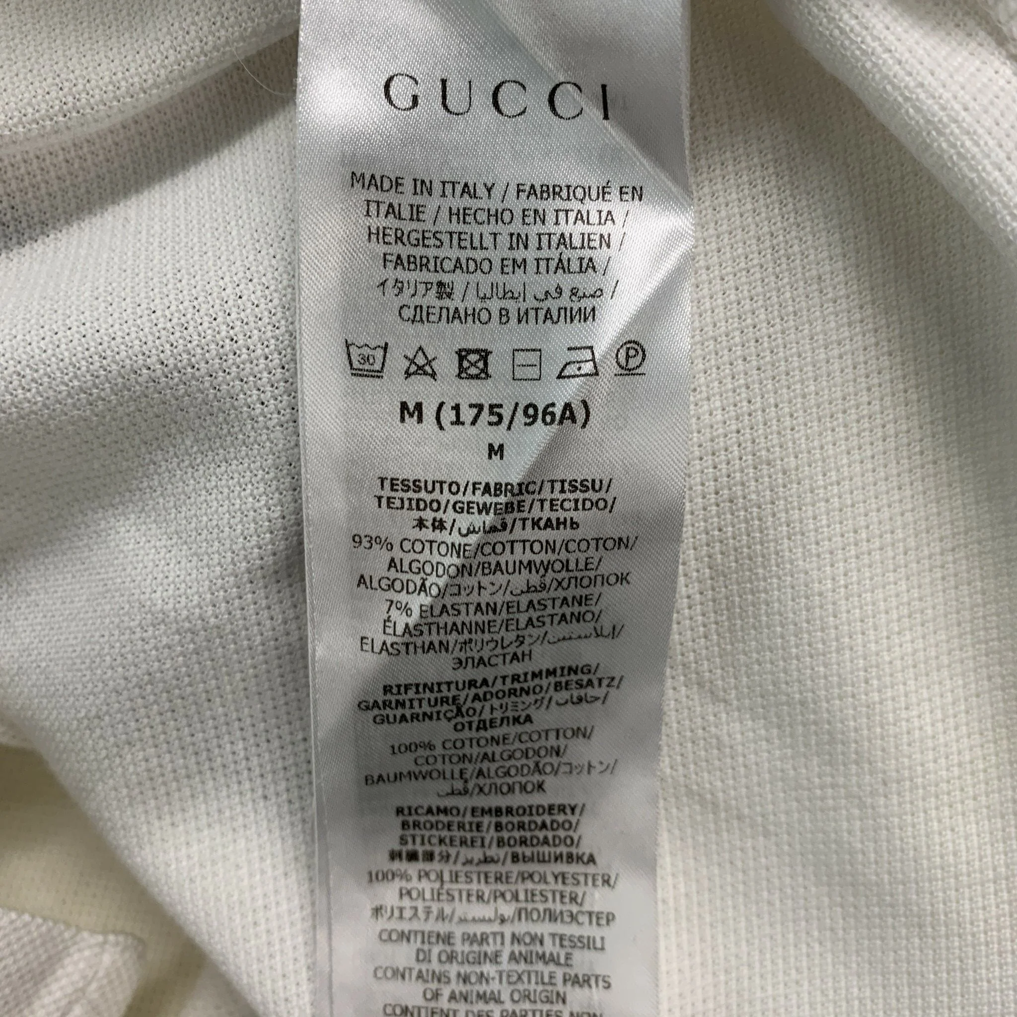GUCCI Size M White Navy Solid Cotton Buttoned Polo - Image 5