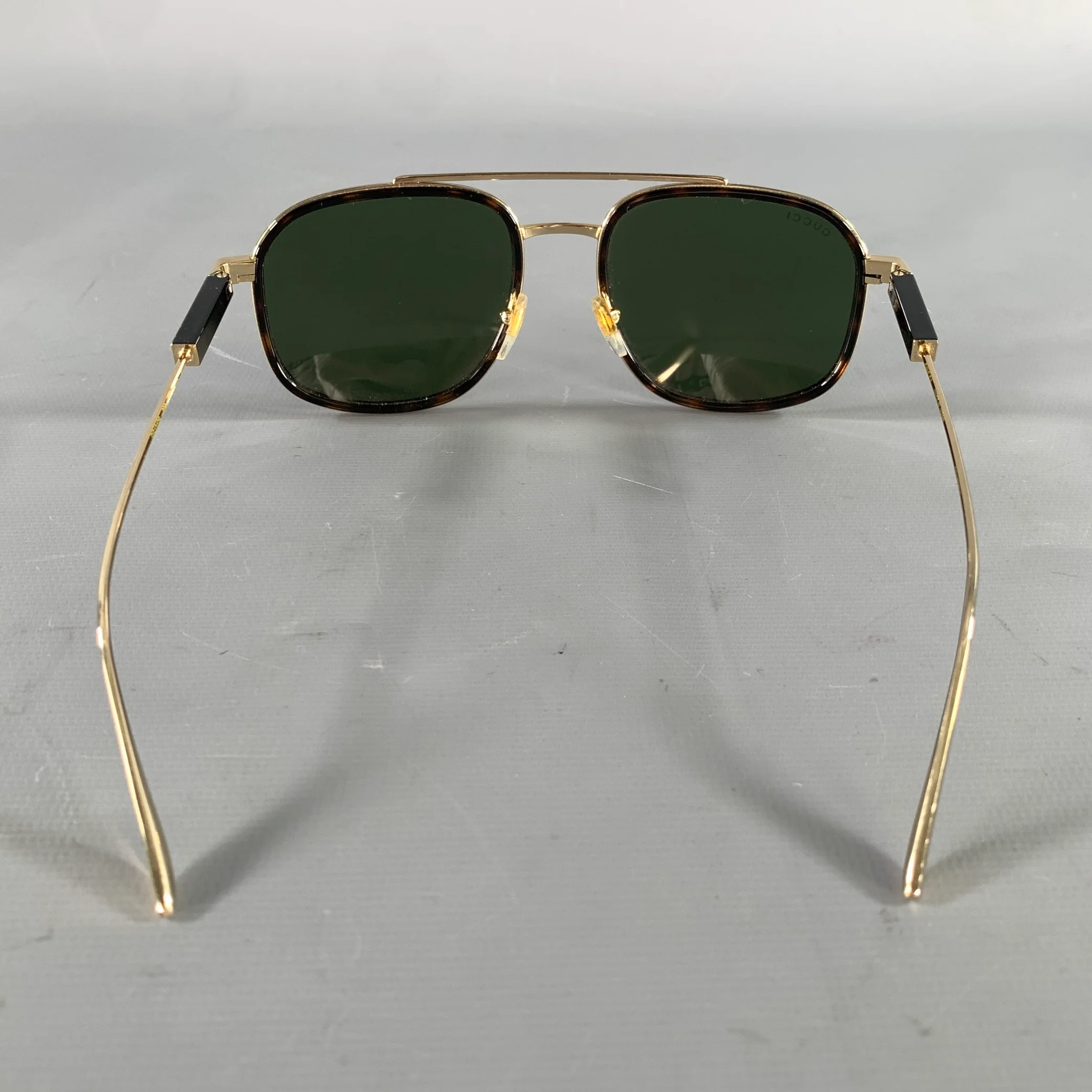 GUCCI Size One Size Gold Brown & Black Tortoise Metallic Sunglasses - Image 3