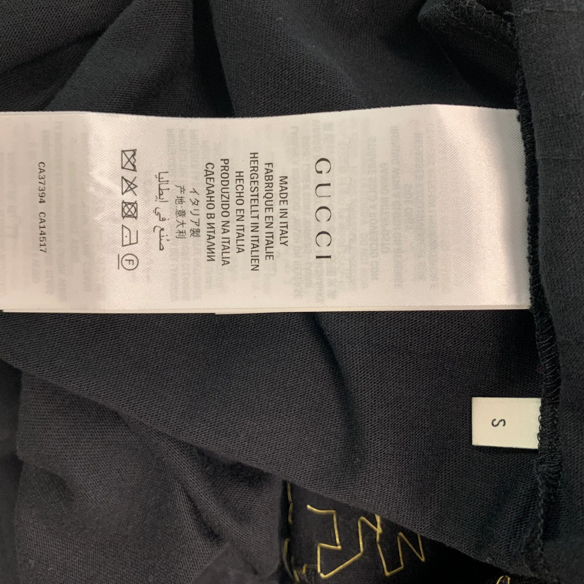 GUCCI Size S Black Gold Embroidery Cotton Crew-Neck T-shirt - Image 6