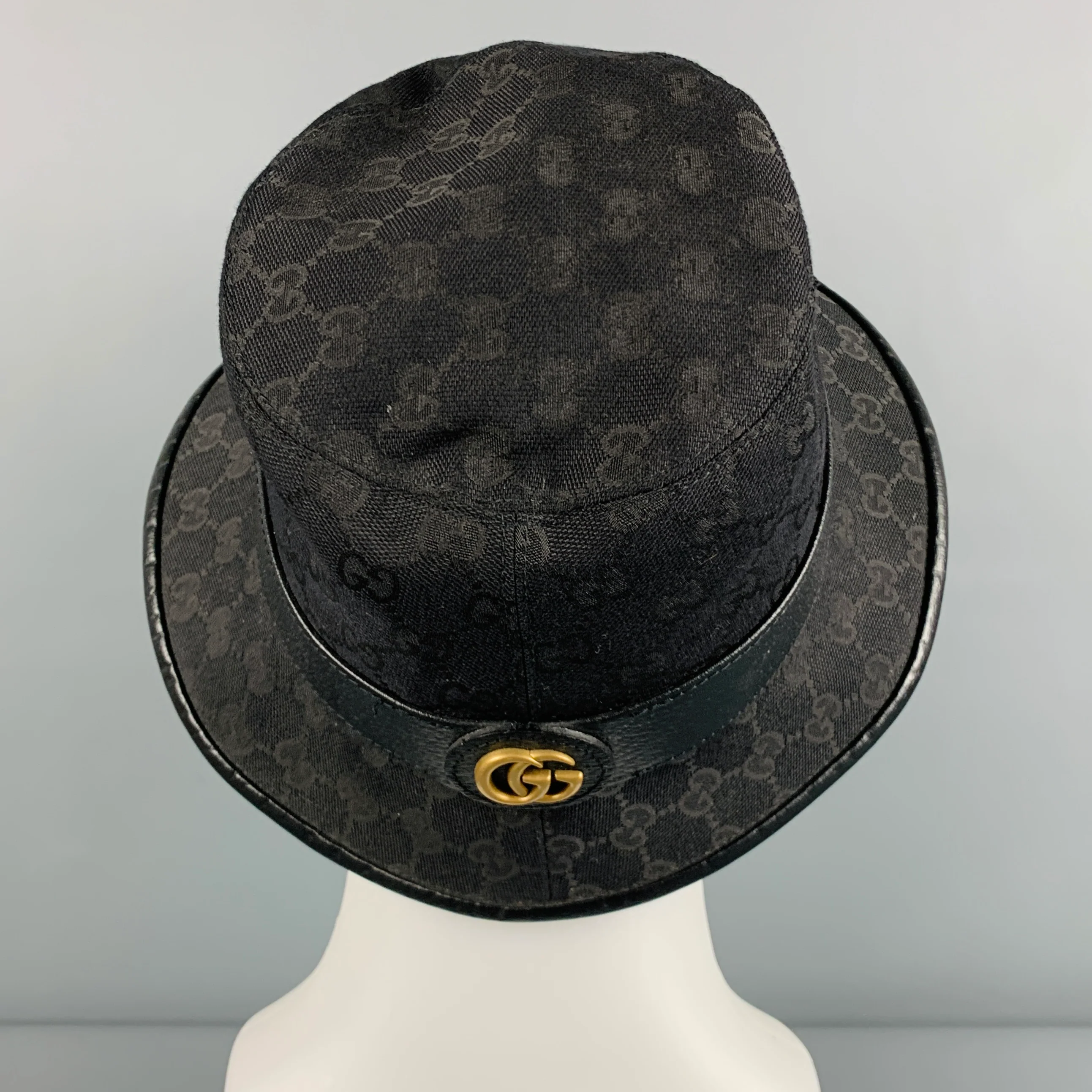 GUCCI Size S Black Gold Logo Polyester Blend Leather Hats - Image 4