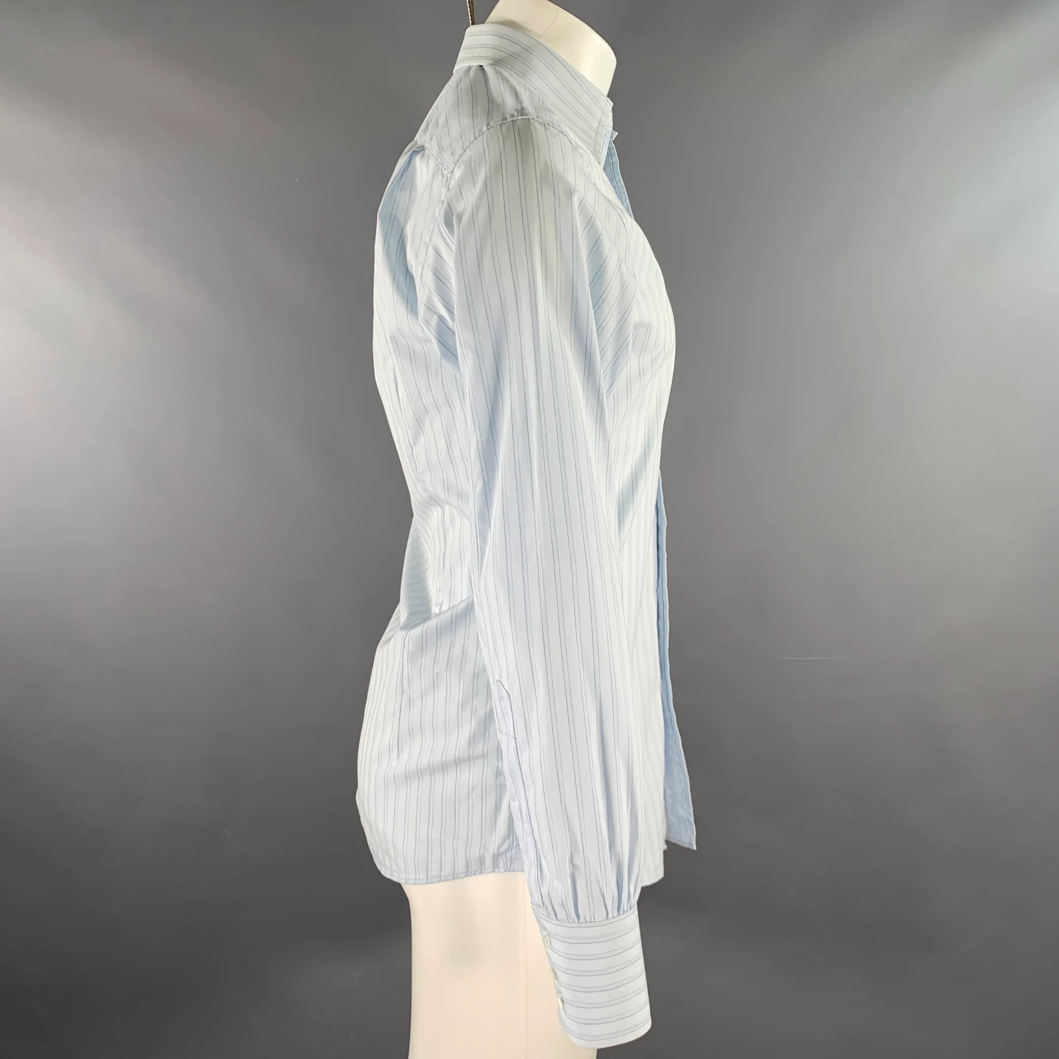 GUCCI Size S Blue Stripe Cotton Button Up Long Sleeve Shirt - Image 3