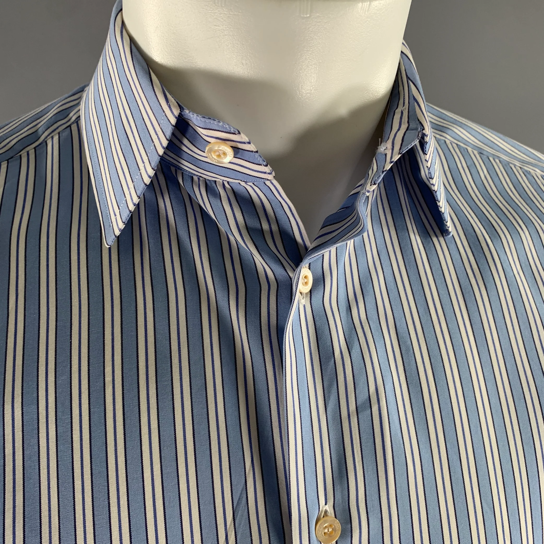 GUCCI Size S Blue White Stripe Cotton Long Sleeve Shirt - Image 2
