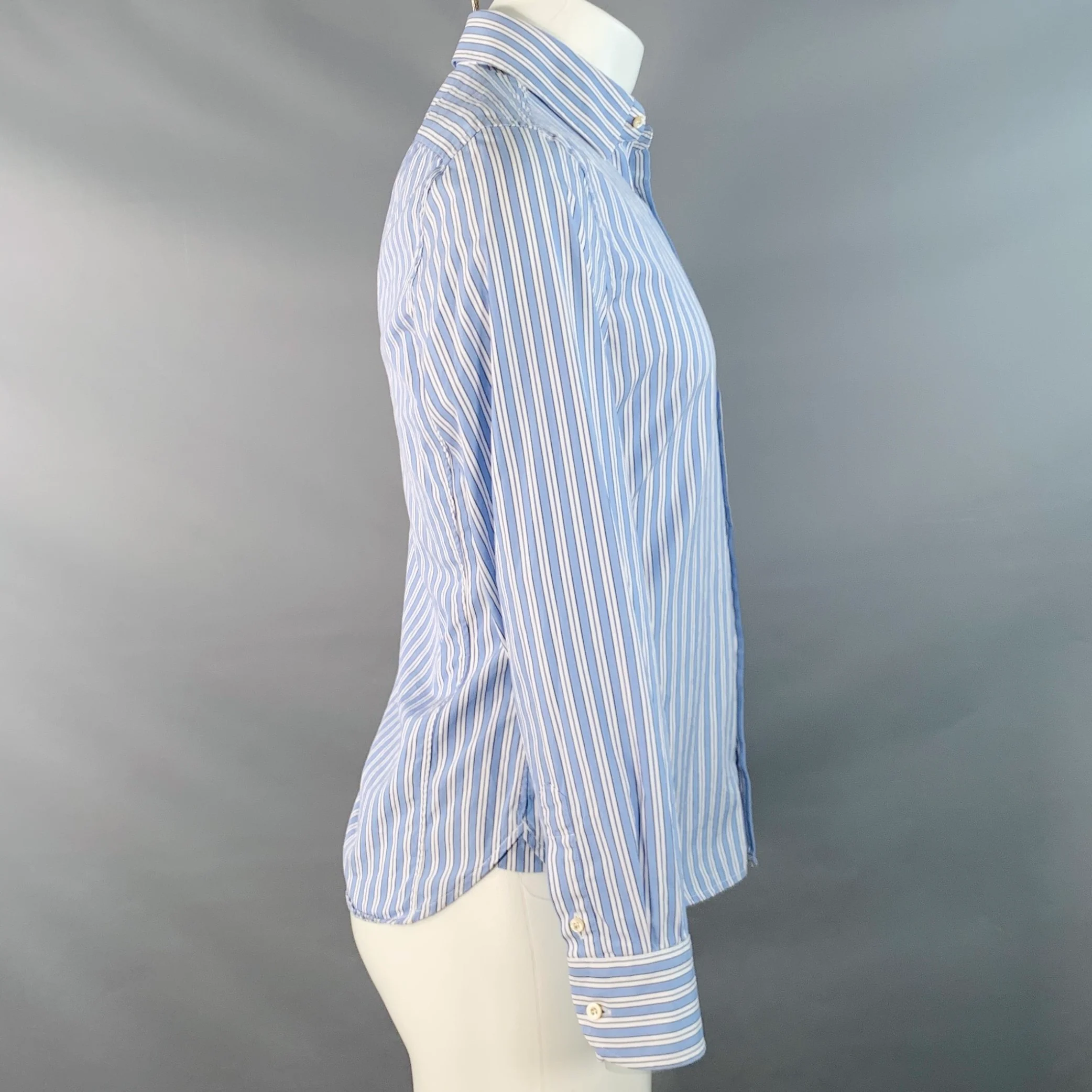 GUCCI Size S Blue White Stripe Cotton Point Collar Long Sleeve Shirt - Image 3