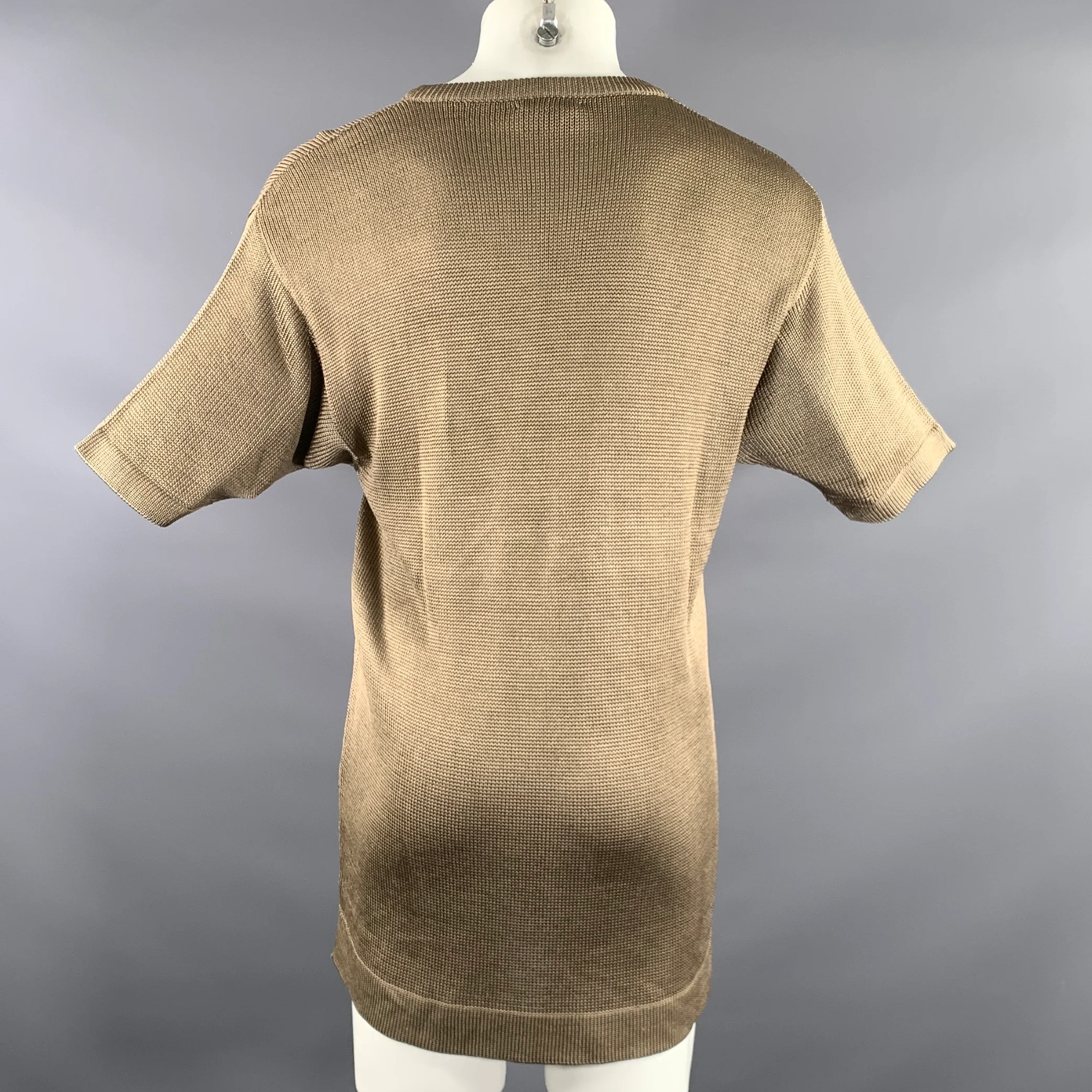 GUCCI Size S Gold Knit Silk Short Sleeve Pullover - Image 3
