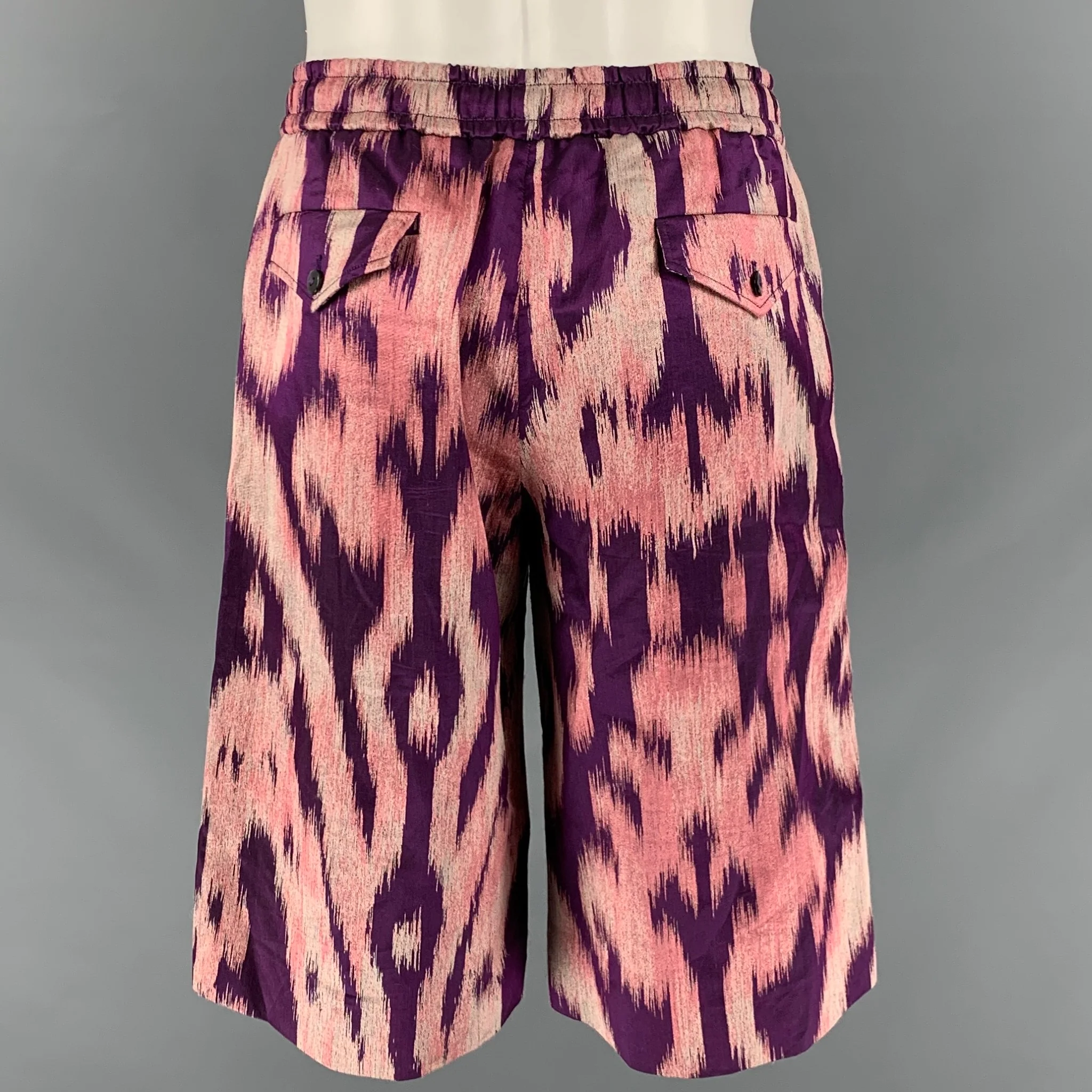 GUCCI Size S Purple Pink Abstract Silk Blend Joggers Shorts - Image 3