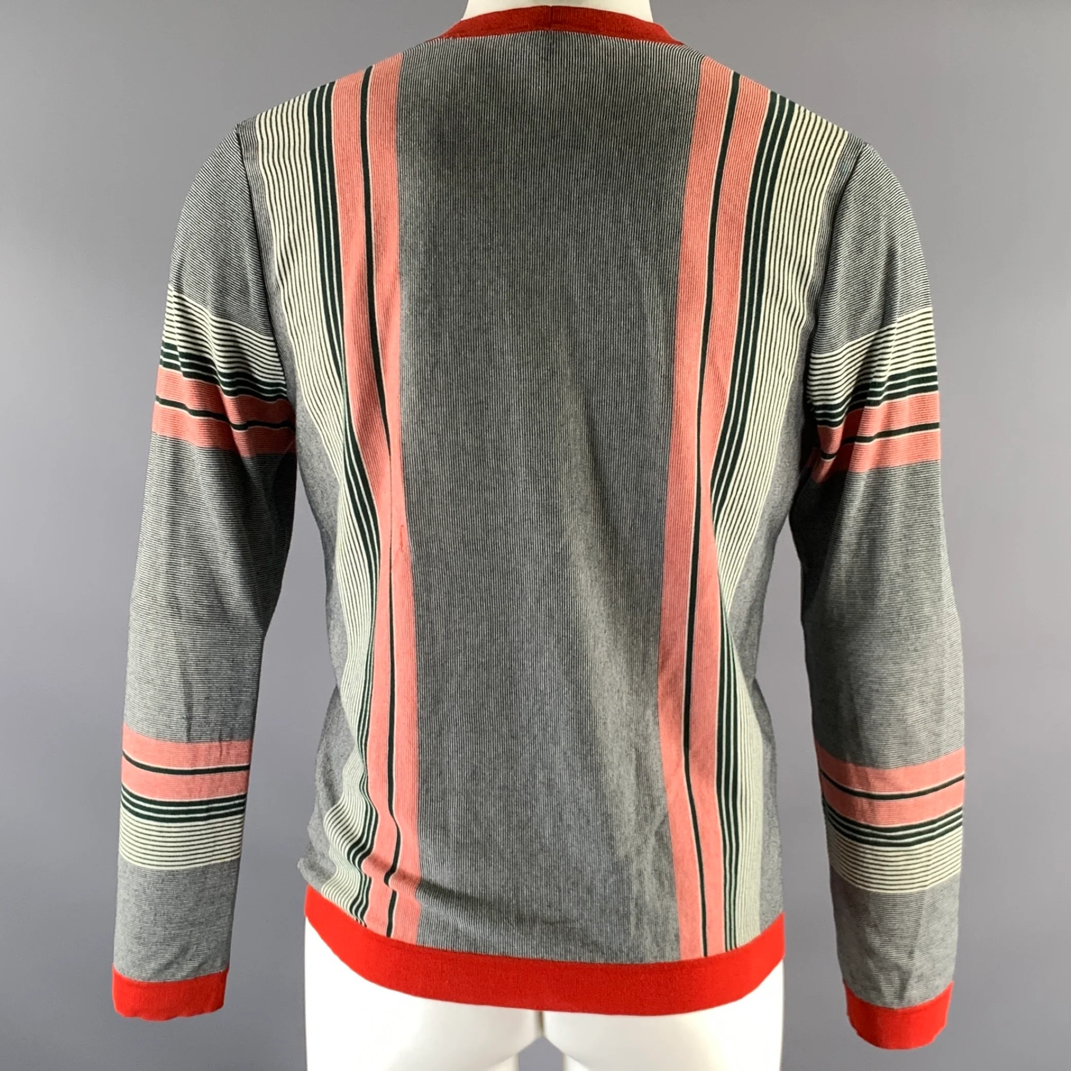 GUCCI Size S Red Green Navy Stripe V-Neck Cardigan - Image 4