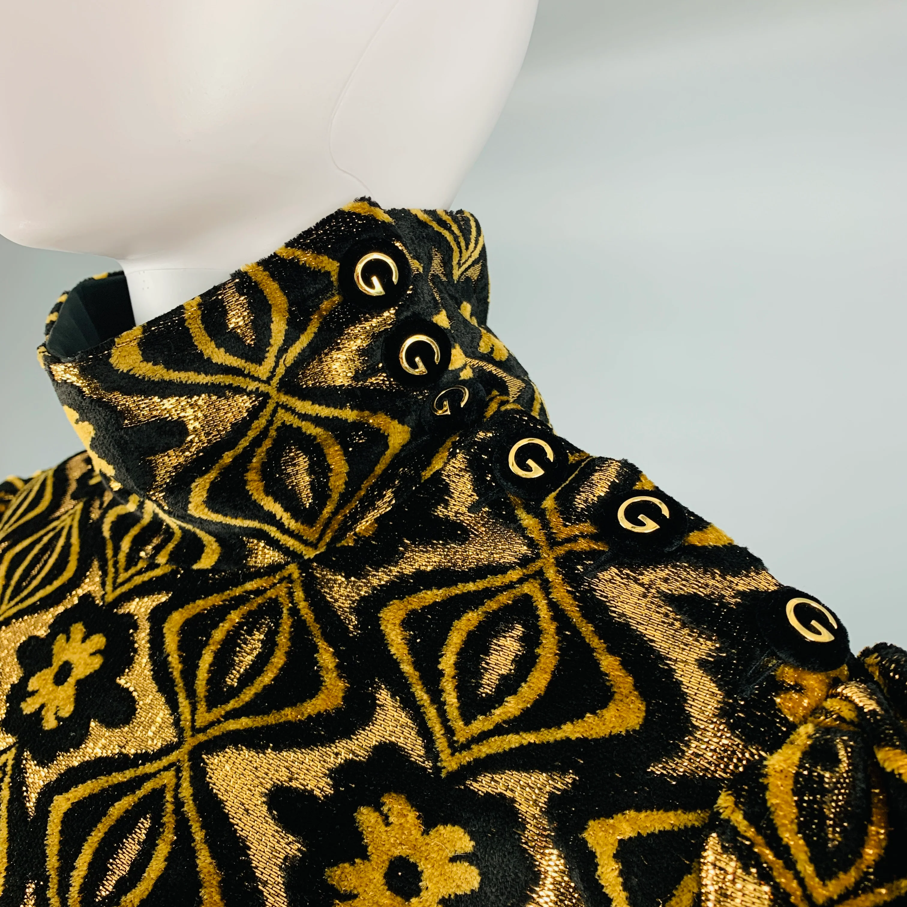 GUCCI Size XL Black Gold Viscose Blend Long Sleeve Cocktail Dress - Image 2