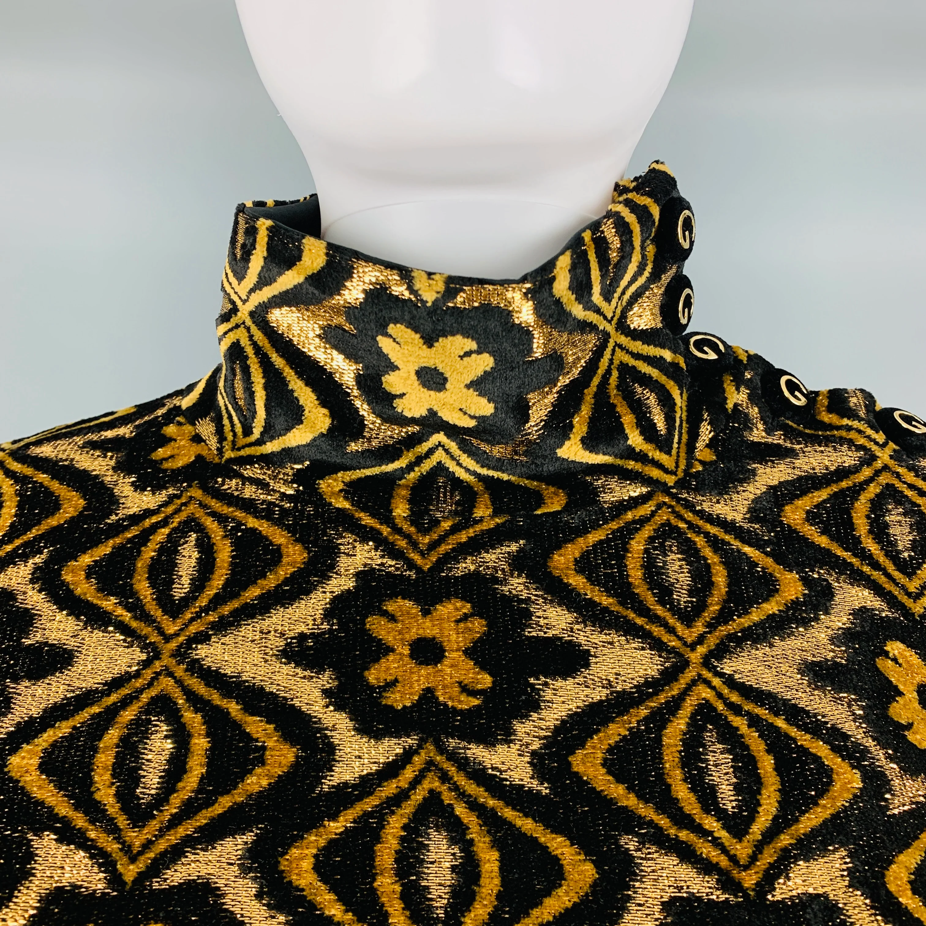 GUCCI Size XL Black Gold Viscose Blend Long Sleeve Cocktail Dress - Image 4