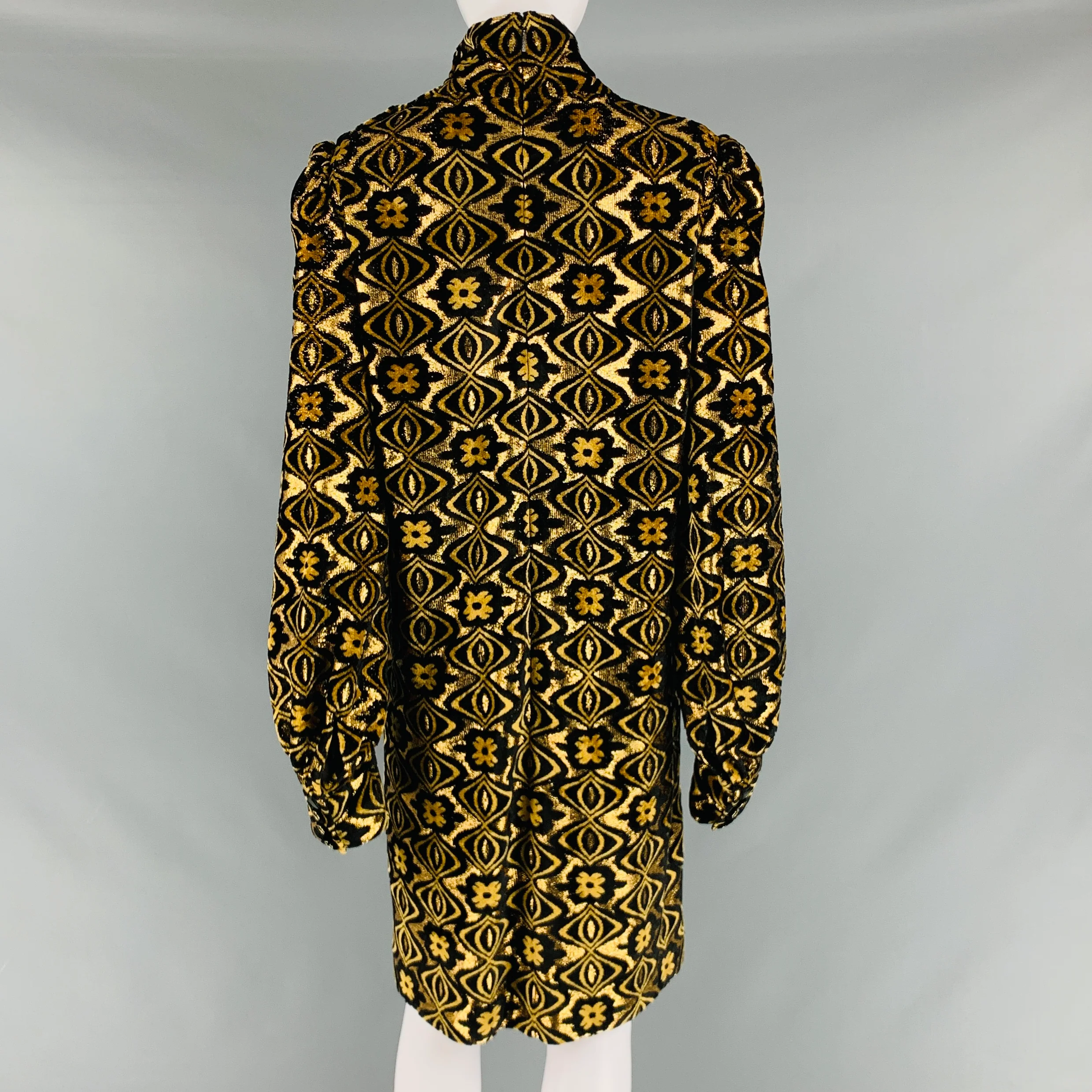 GUCCI Size XL Black Gold Viscose Blend Long Sleeve Cocktail Dress - Image 6