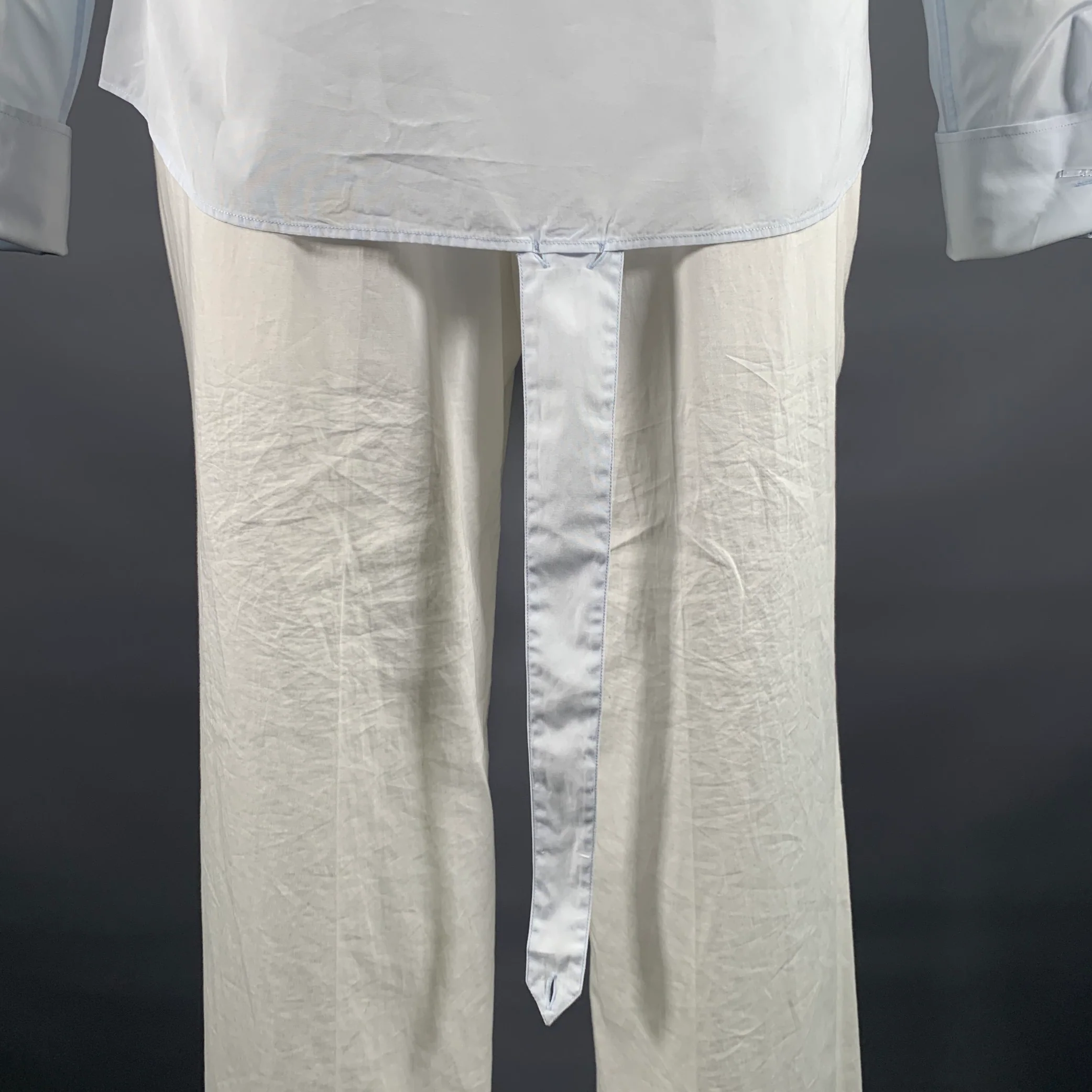 GUCCI Size XL Blue White Solid Cotton Tuxedo Long Sleeve Shirt - Image 5