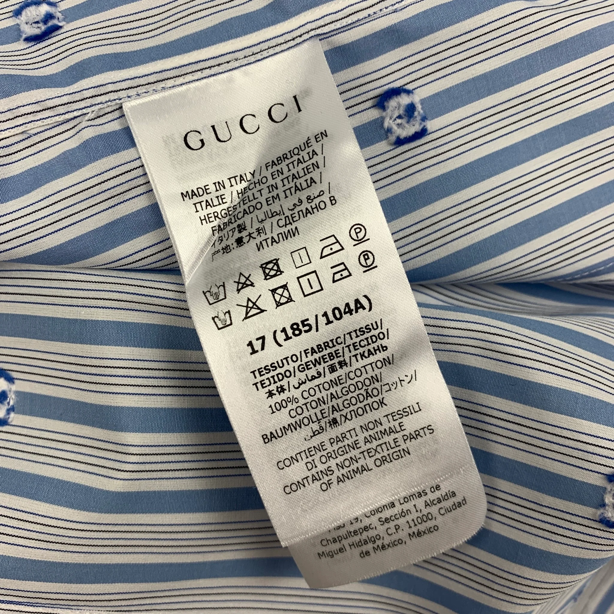 GUCCI Size XL Blue White Stripe Cotton Button Up Long Sleeve Shirt - Image 5