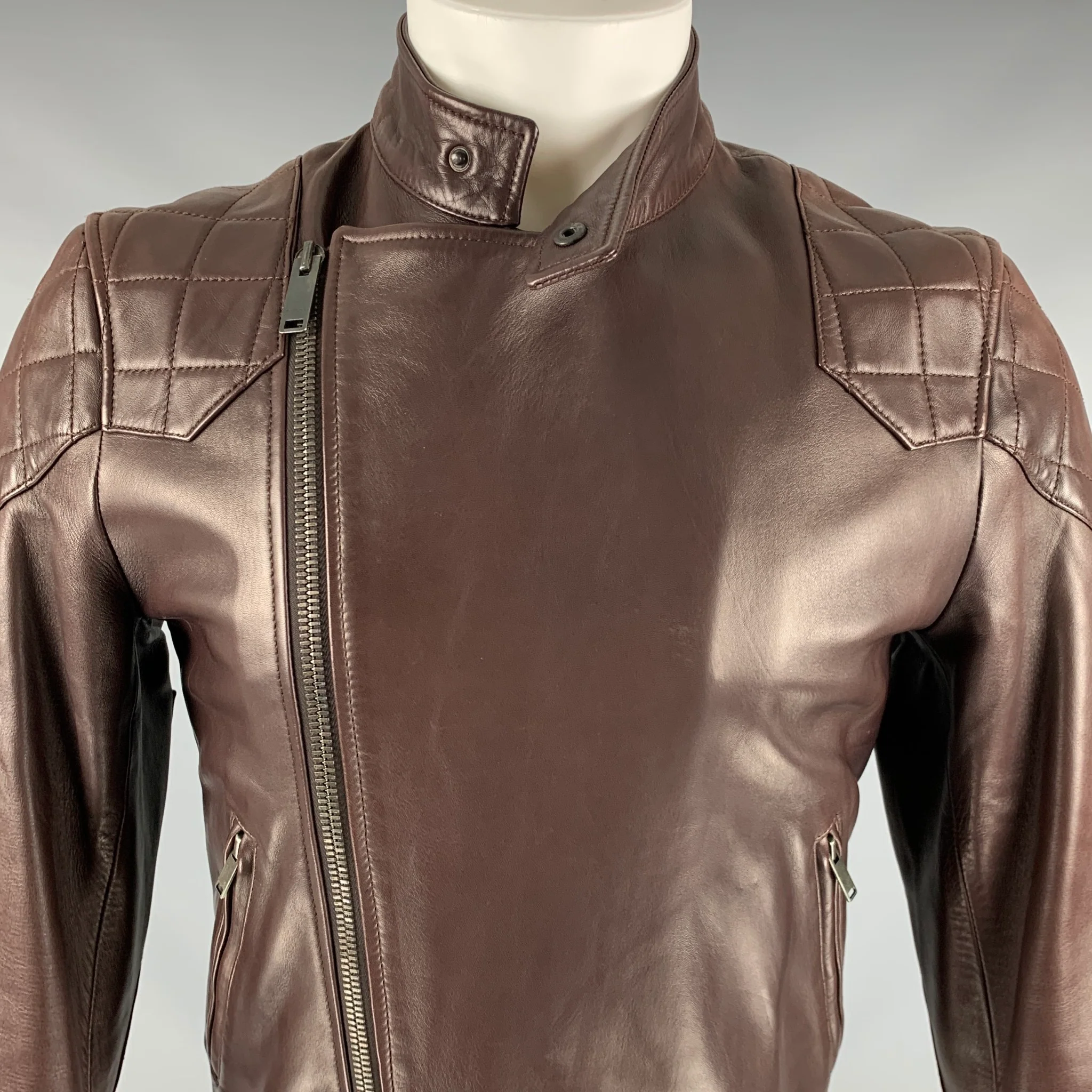 GUCCI Size XS Brown Leather Motorcycle Jacket - Image 2