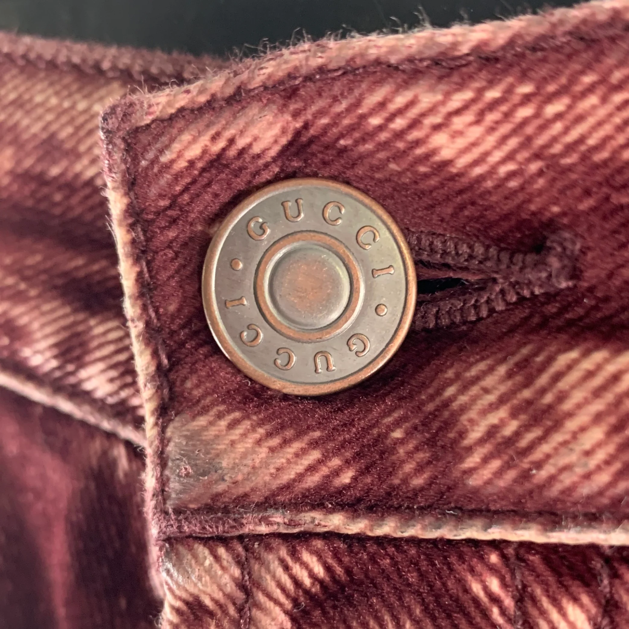GUCCI Size XS Burgundy Velvet Cotton Flared Denim Jeans - Image 5
