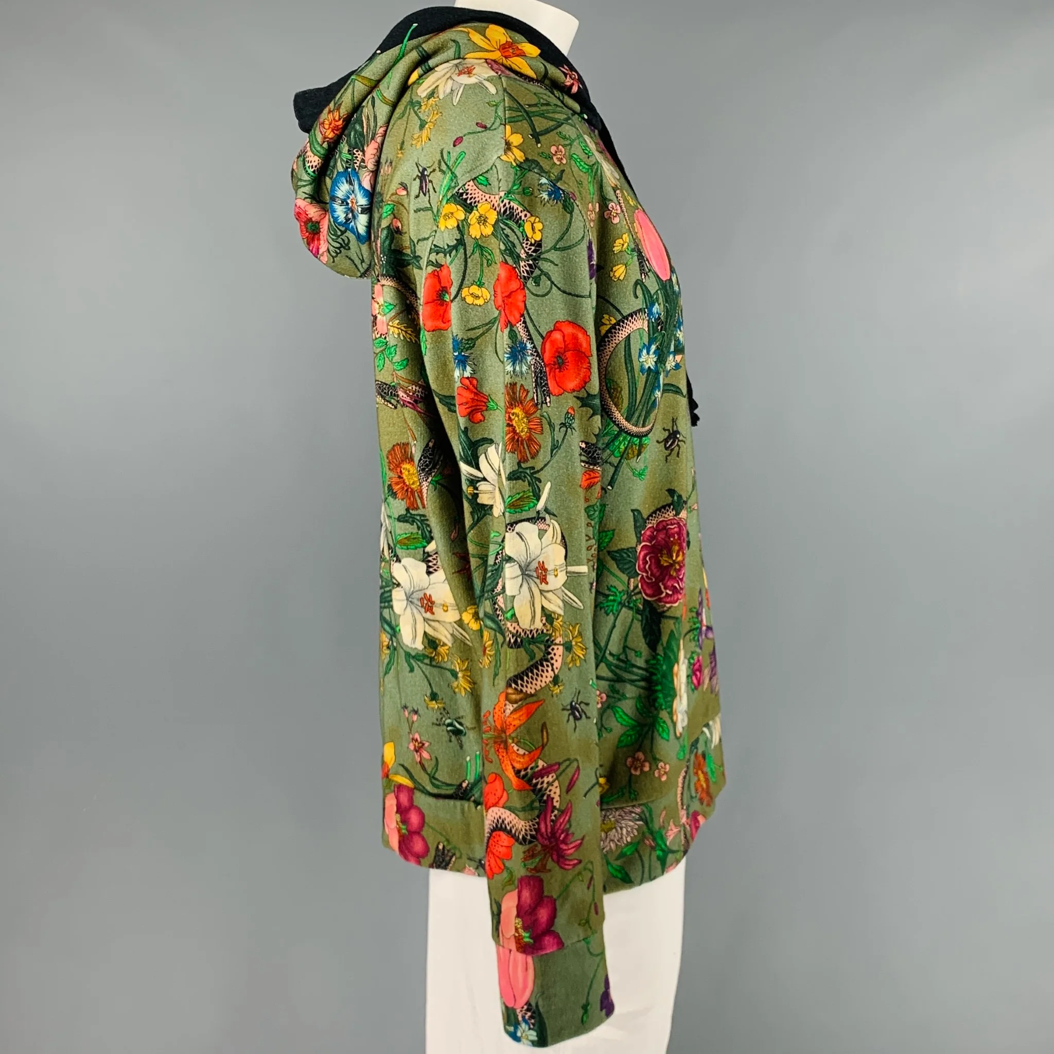 GUCCI Size XXL Green Multi-Color Print Cotton Hoodie Sweatshirt - Image 2