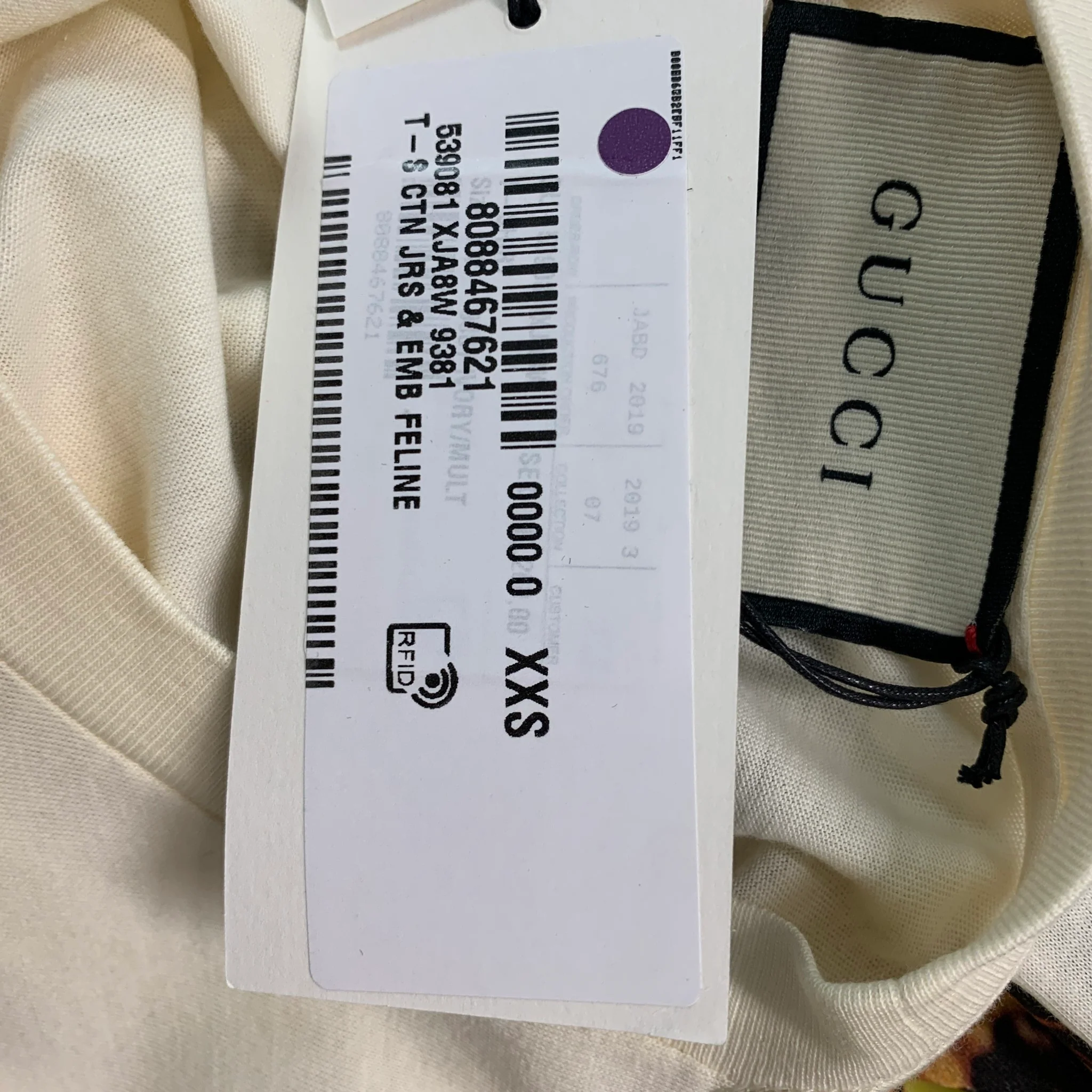 GUCCI Size XXS Beige Multi-Color Embroidery Cotton Crew-Neck T-shirt - Image 5